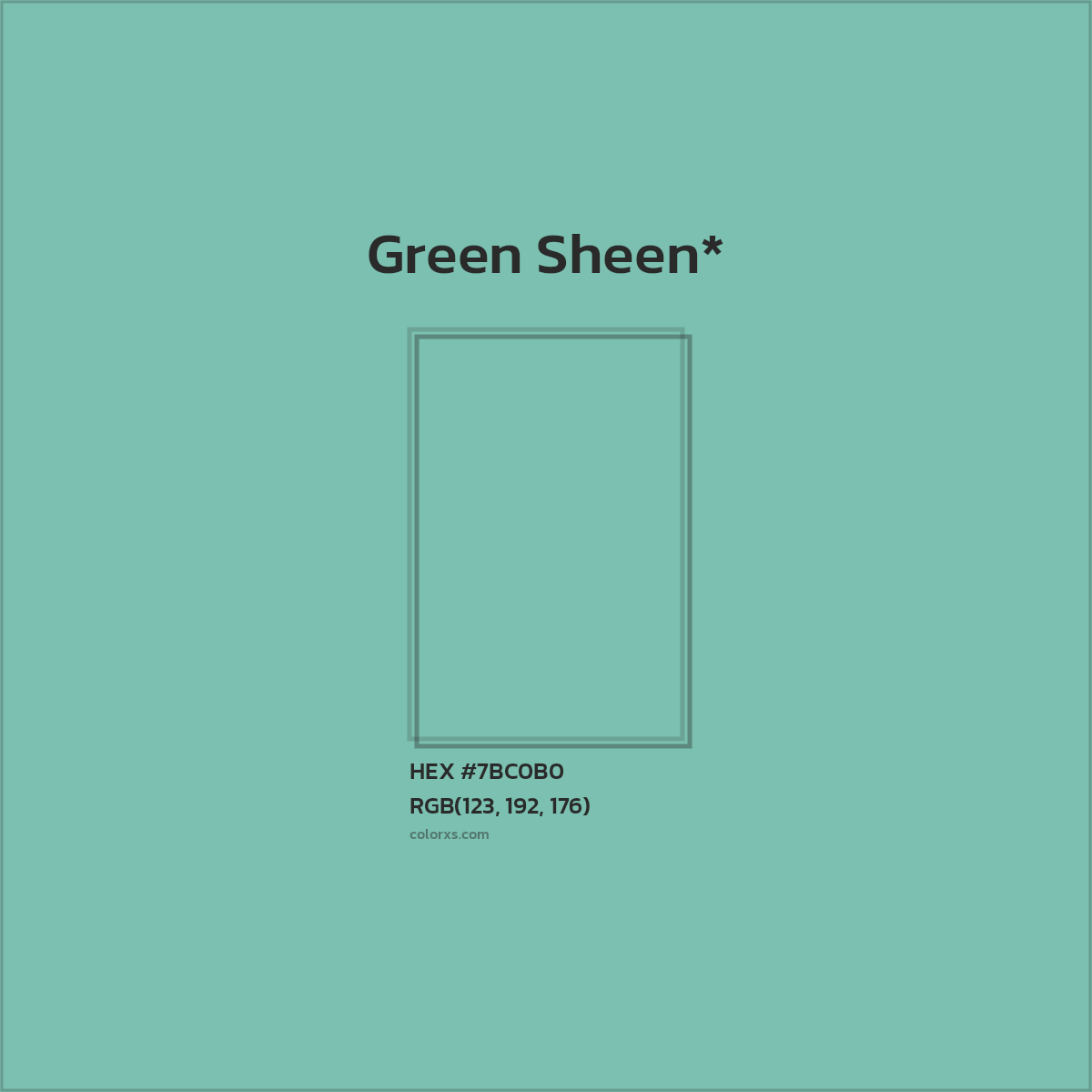 #7BC0B0 hex color. RGB, RYB, CMYK, HSL, HSV codes and color conversions. Matching color names, palettes, paints.