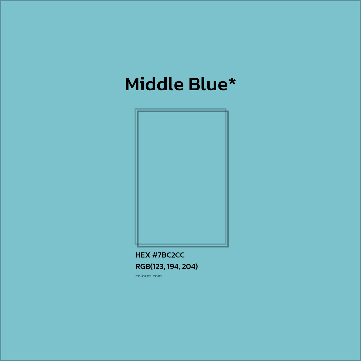 #7BC2CC hex color. RGB, RYB, CMYK, HSL, HSV codes and color conversions. Matching color names, palettes, paints.