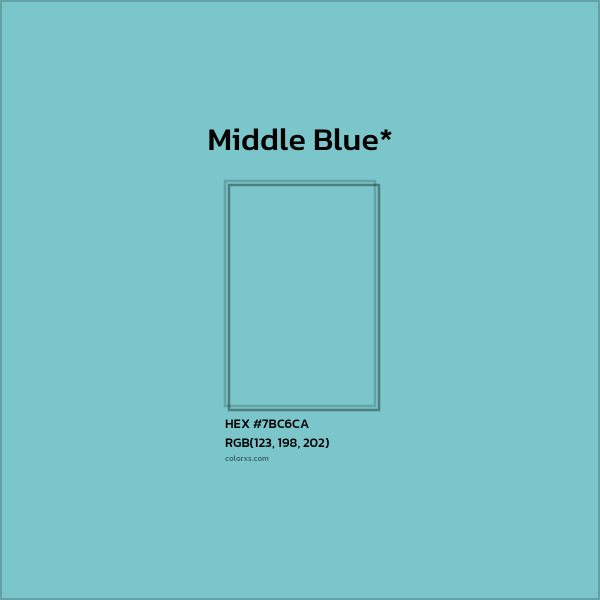 #7BC6CA hex color. RGB, RYB, CMYK, HSL, HSV codes and color conversions. Matching color names, palettes, paints.