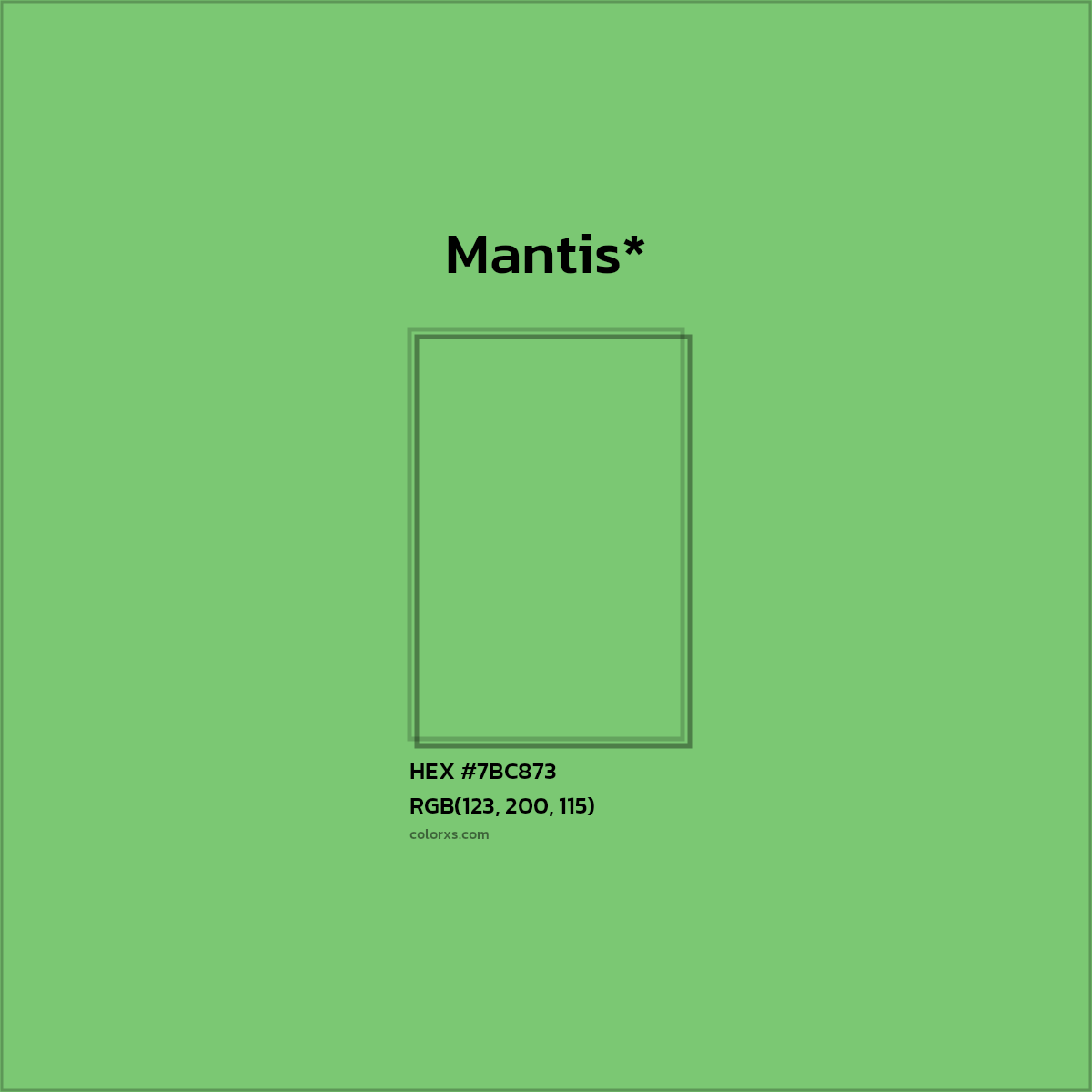 #7BC873 hex color. RGB, RYB, CMYK, HSL, HSV codes and color conversions. Matching color names, palettes, paints.