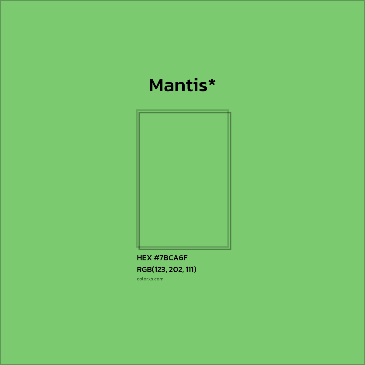 #7BCA6F hex color. RGB, RYB, CMYK, HSL, HSV codes and color conversions. Matching color names, palettes, paints.