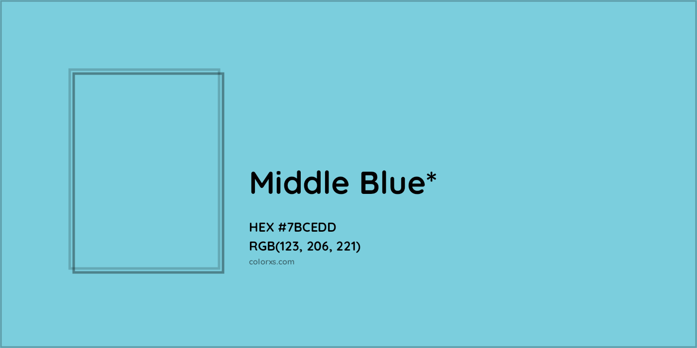 #7BCEDD hex color. RGB, RYB, CMYK, HSL, HSV codes and color conversions. Matching color names, palettes, paints.