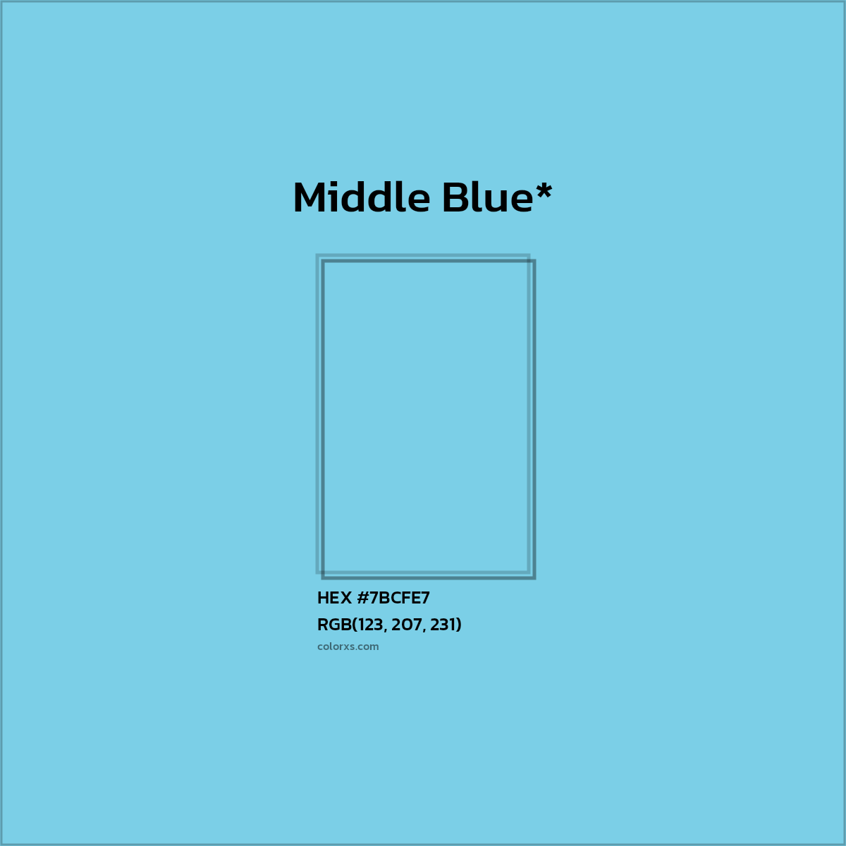 #7BCFE7 hex color. RGB, RYB, CMYK, HSL, HSV codes and color conversions. Matching color names, palettes, paints.