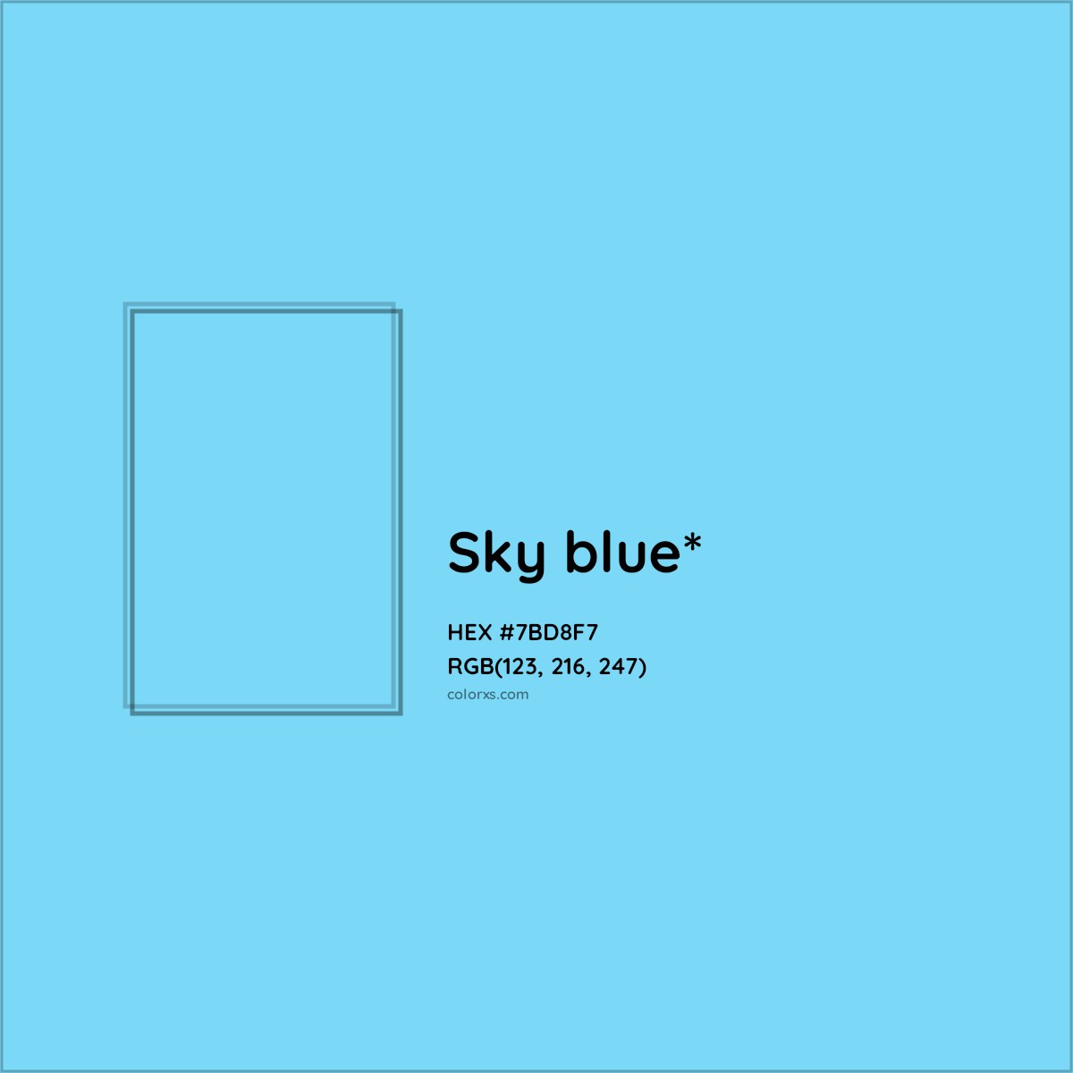 #7BD8F7 hex color. RGB, RYB, CMYK, HSL, HSV codes and color conversions. Matching color names, palettes, paints.