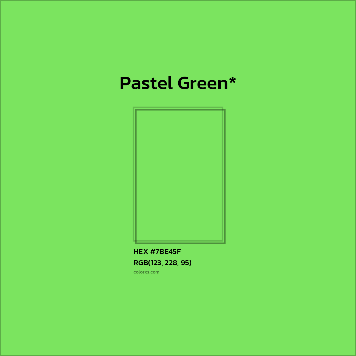 #7BE45F hex color. RGB, RYB, CMYK, HSL, HSV codes and color conversions. Matching color names, palettes, paints.