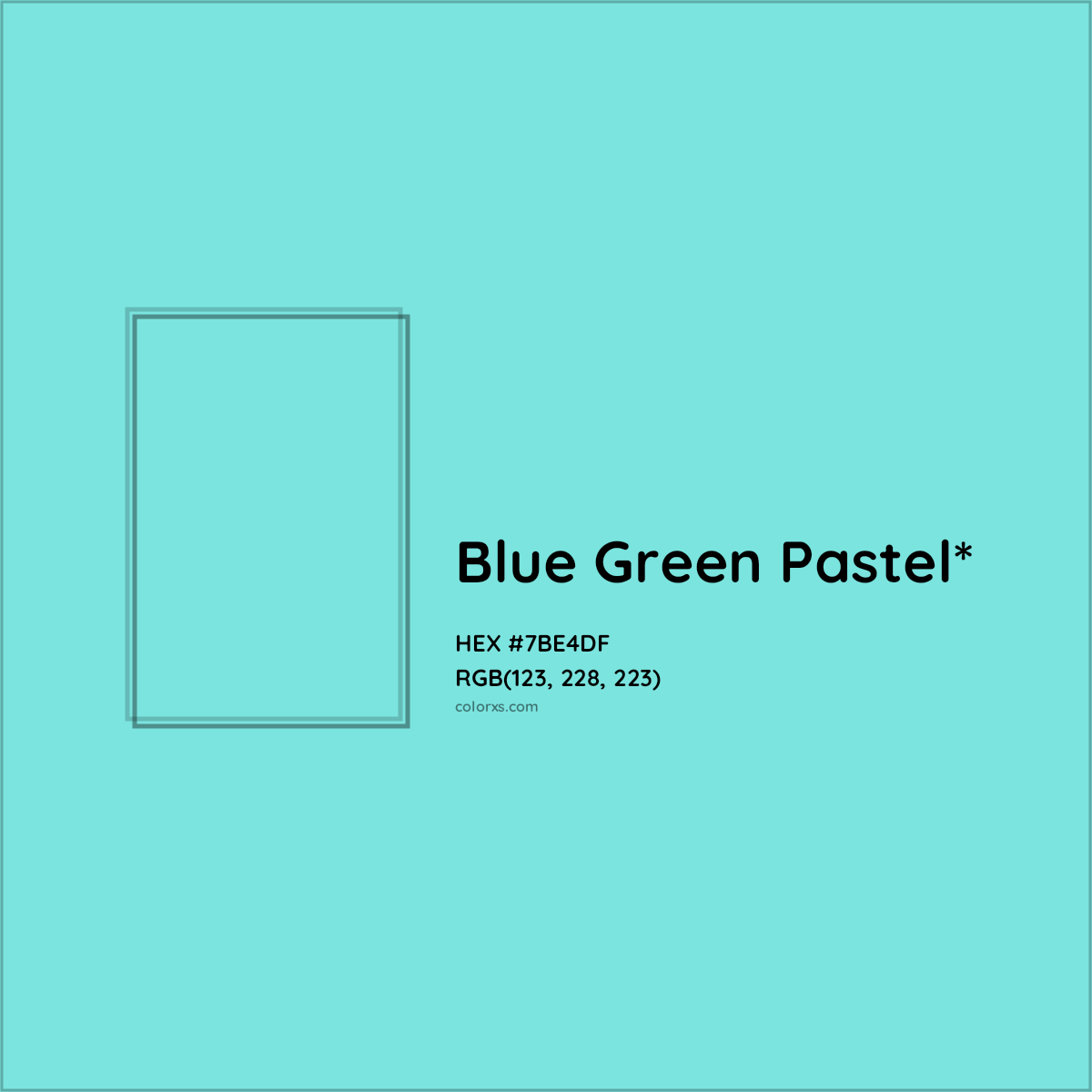 #7BE4DF hex color. RGB, RYB, CMYK, HSL, HSV codes and color conversions. Matching color names, palettes, paints.