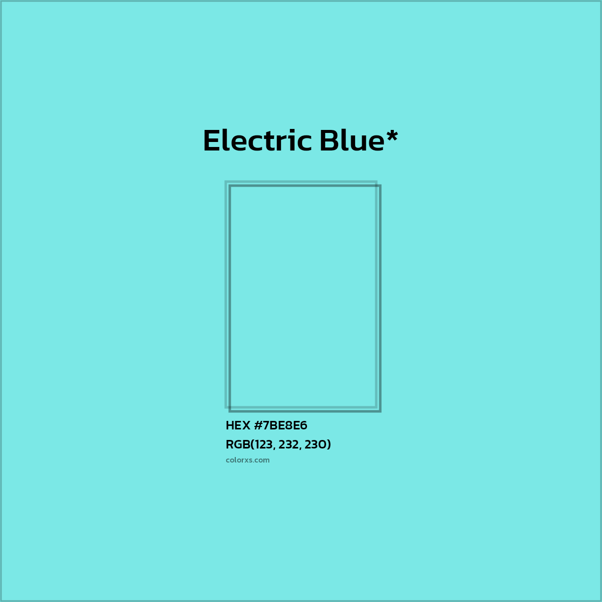 #7BE8E6 hex color. RGB, RYB, CMYK, HSL, HSV codes and color conversions. Matching color names, palettes, paints.