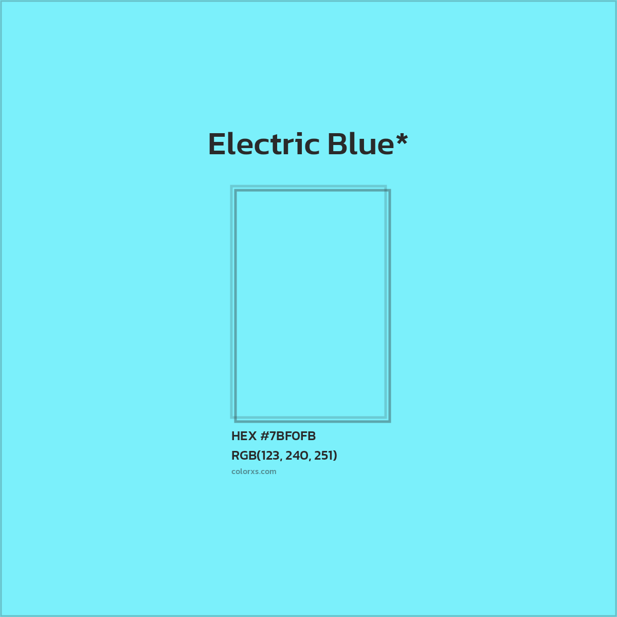 #7BF0FB hex color. RGB, RYB, CMYK, HSL, HSV codes and color conversions. Matching color names, palettes, paints.