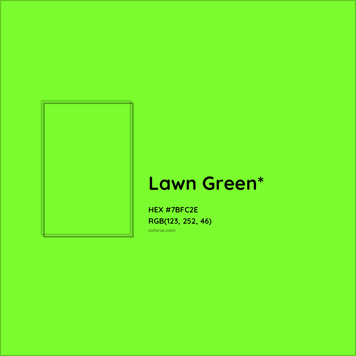 #7BFC2E hex color. RGB, RYB, CMYK, HSL, HSV codes and color conversions. Matching color names, palettes, paints.