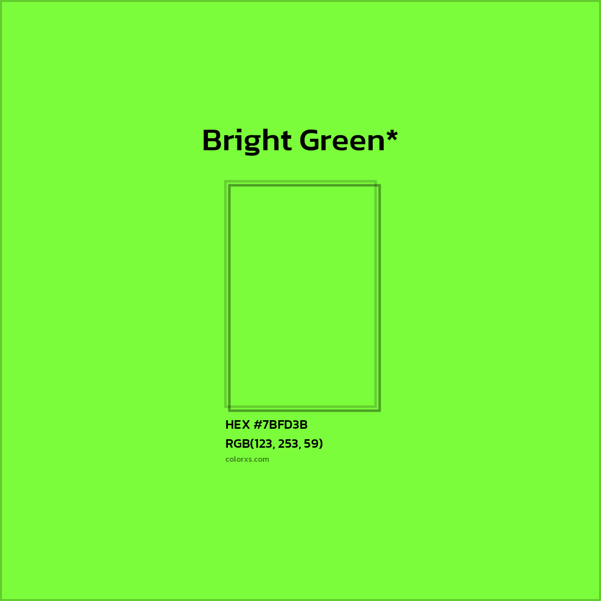 #7BFD3B hex color. RGB, RYB, CMYK, HSL, HSV codes and color conversions. Matching color names, palettes, paints.