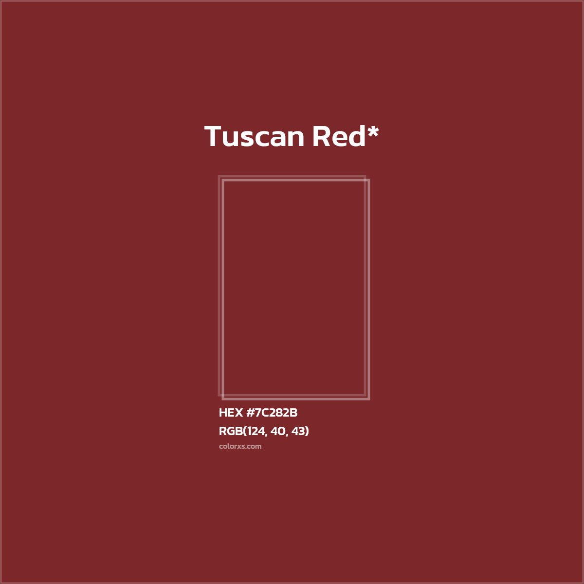 #7C282B hex color. RGB, RYB, CMYK, HSL, HSV codes and color conversions. Matching color names, palettes, paints.