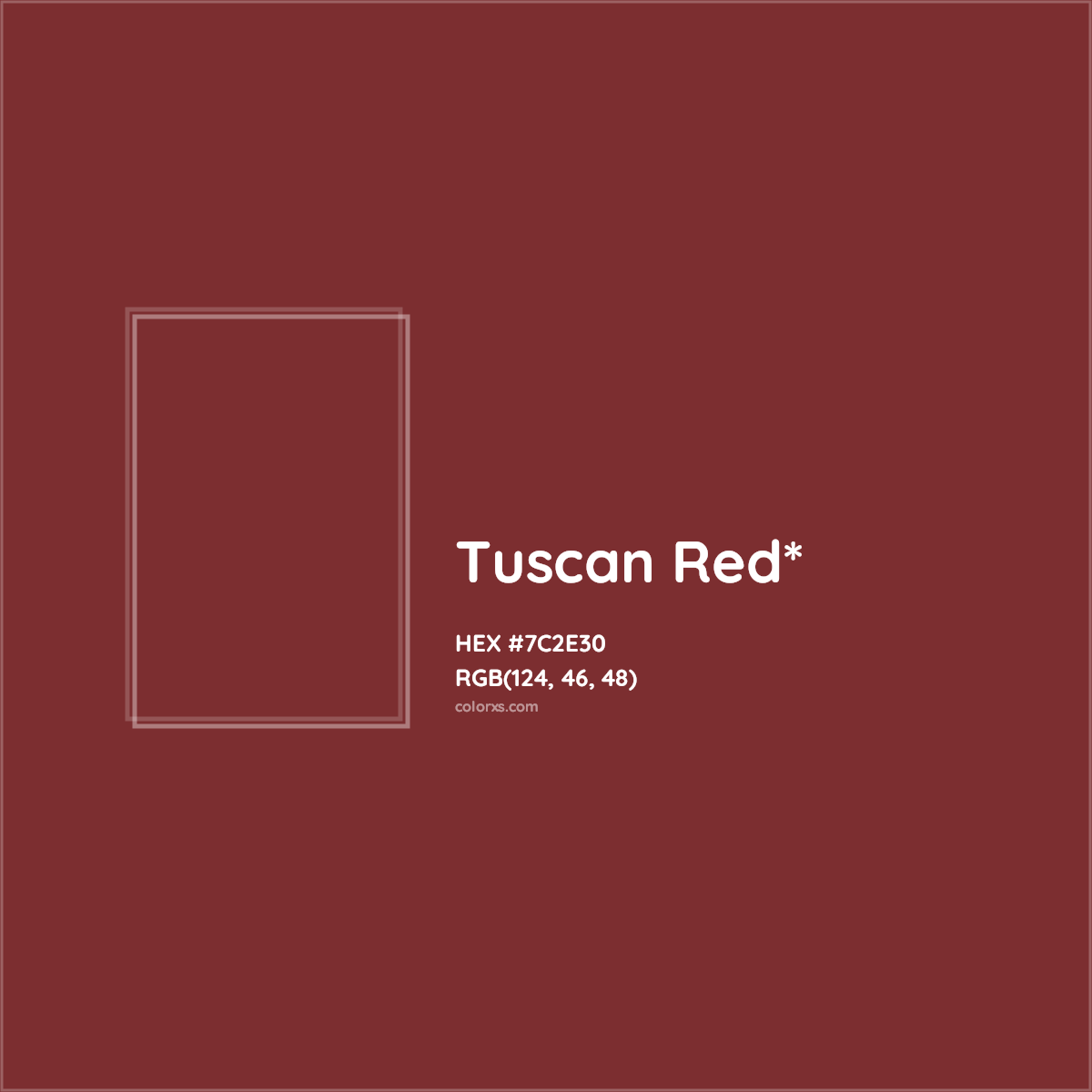 #7C2E30 hex color. RGB, RYB, CMYK, HSL, HSV codes and color conversions. Matching color names, palettes, paints.
