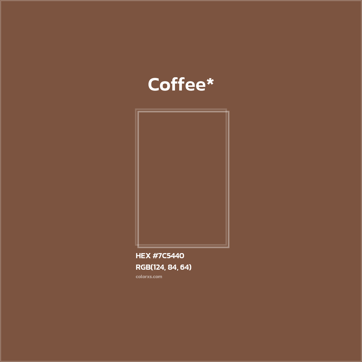 #7C5440 hex color. RGB, RYB, CMYK, HSL, HSV codes and color conversions. Matching color names, palettes, paints.