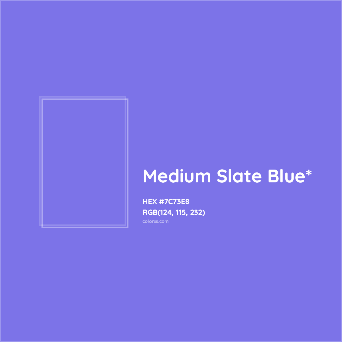 #7C73E8 hex color. RGB, RYB, CMYK, HSL, HSV codes and color conversions. Matching color names, palettes, paints.