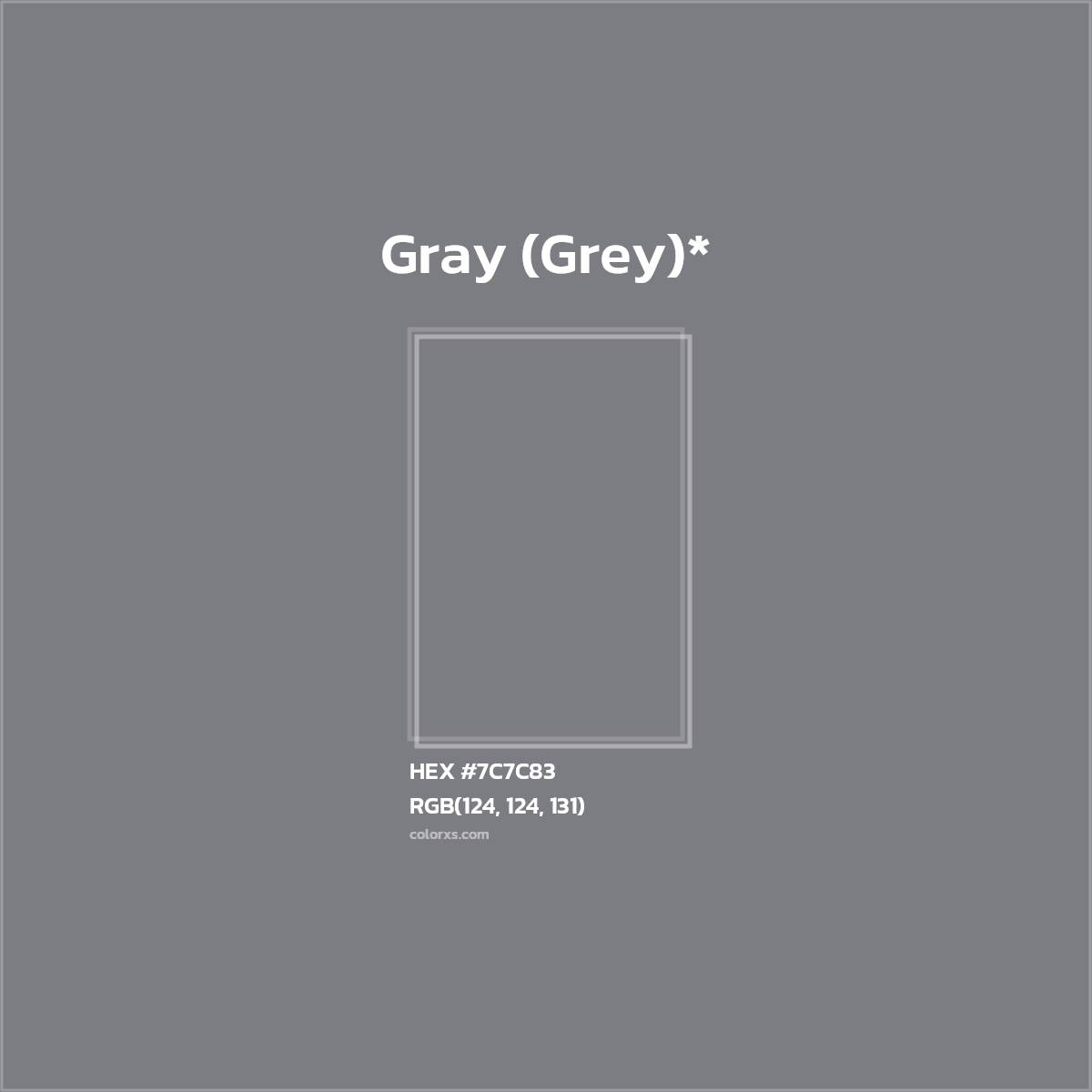#7C7C83 hex color. RGB, RYB, CMYK, HSL, HSV codes and color conversions. Matching color names, palettes, paints.