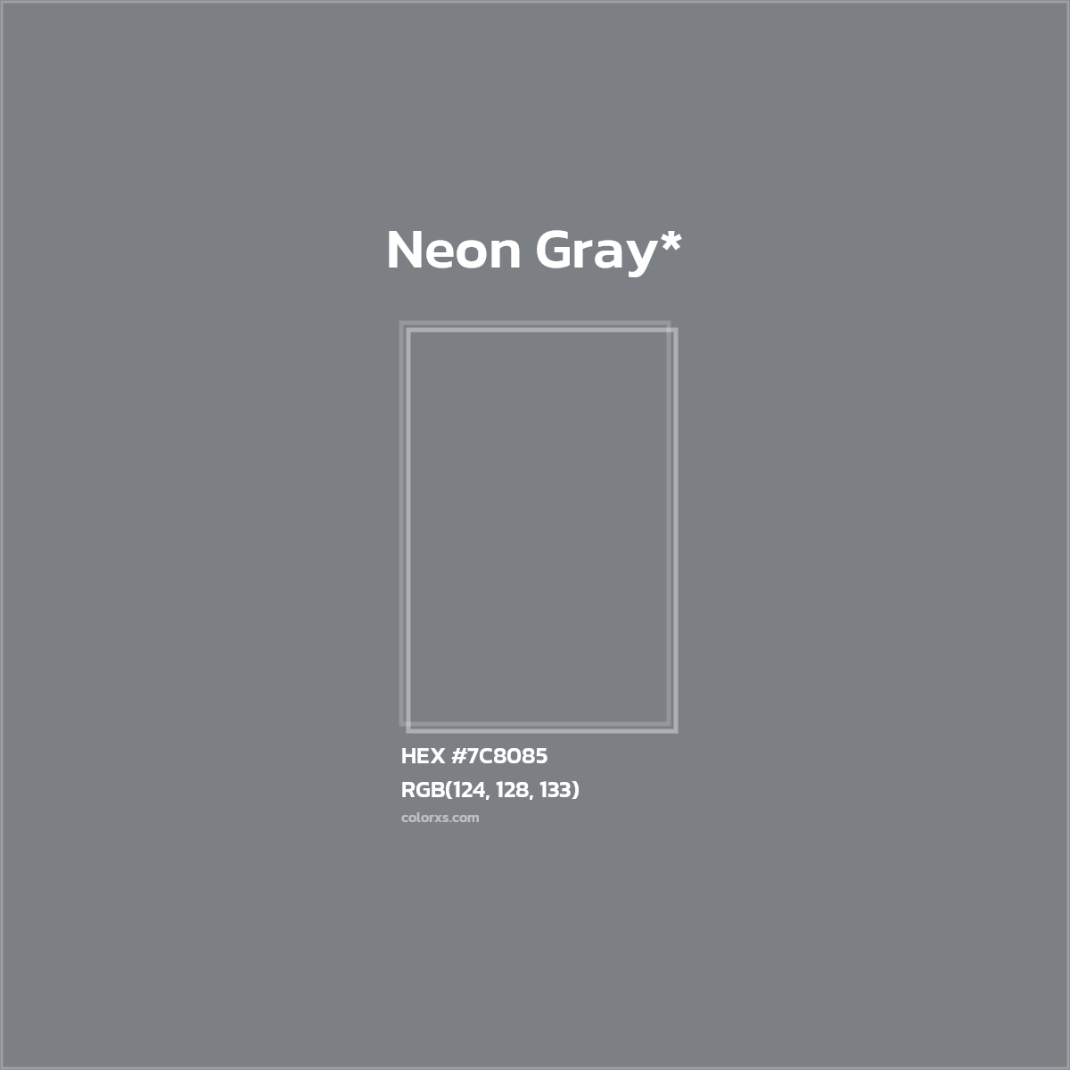 #7C8085 hex color. RGB, RYB, CMYK, HSL, HSV codes and color conversions. Matching color names, palettes, paints.