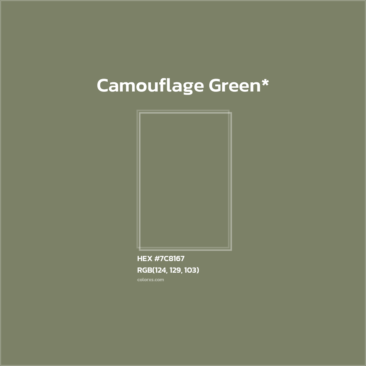 #7C8167 hex color. RGB, RYB, CMYK, HSL, HSV codes and color conversions. Matching color names, palettes, paints.