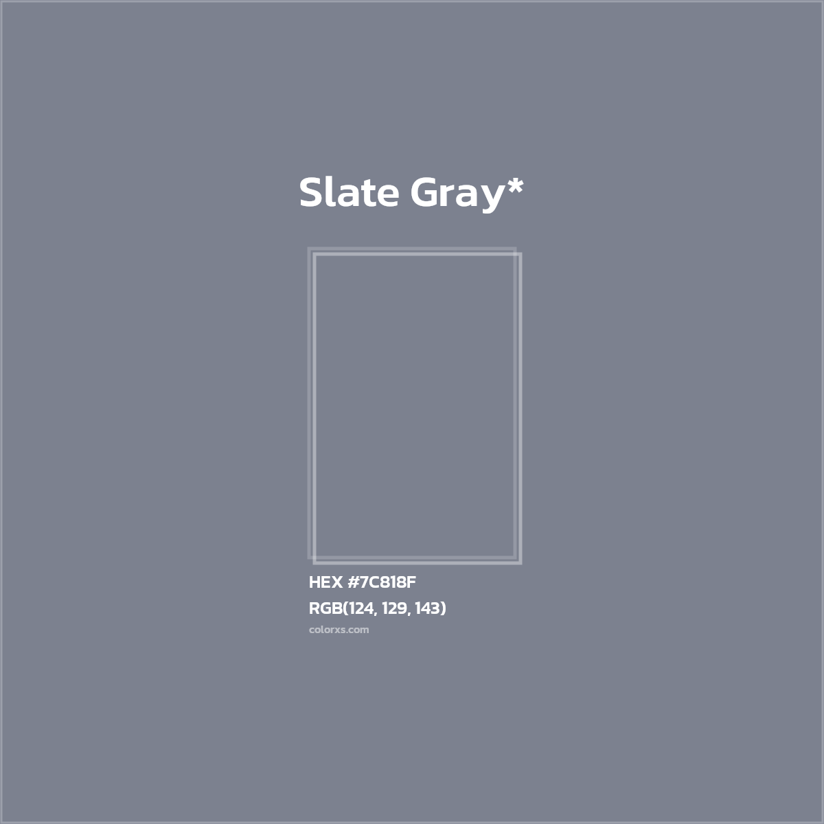 #7C818F hex color. RGB, RYB, CMYK, HSL, HSV codes and color conversions. Matching color names, palettes, paints.