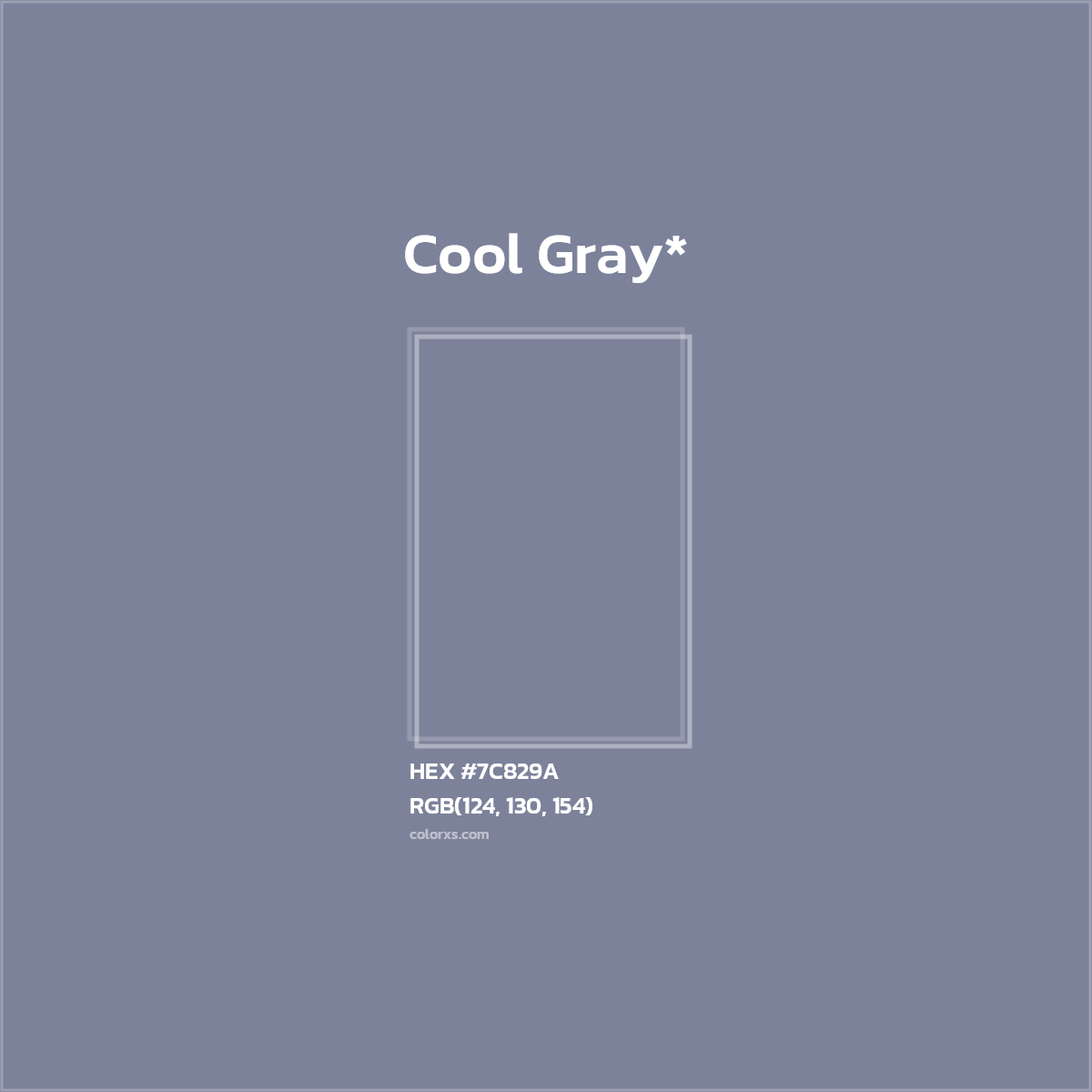 #7C829A hex color. RGB, RYB, CMYK, HSL, HSV codes and color conversions. Matching color names, palettes, paints.