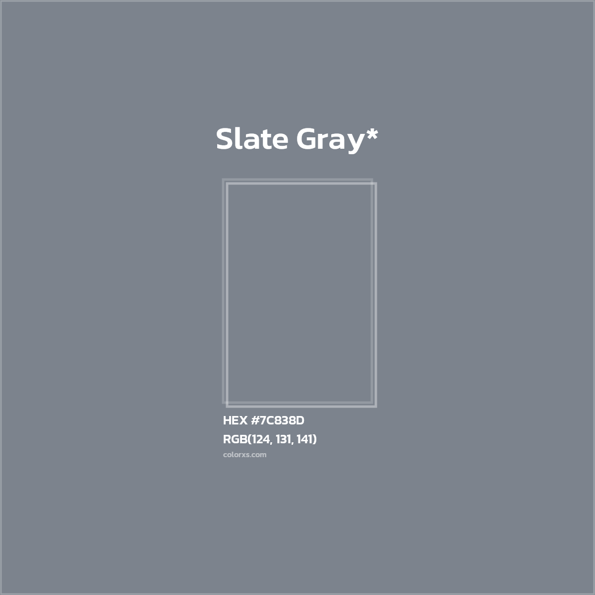 #7C838D hex color. RGB, RYB, CMYK, HSL, HSV codes and color conversions. Matching color names, palettes, paints.