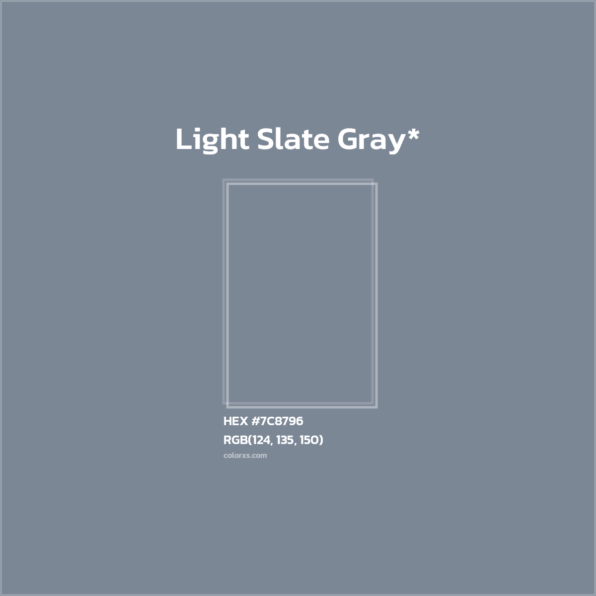#7C8796 hex color. RGB, RYB, CMYK, HSL, HSV codes and color conversions. Matching color names, palettes, paints.