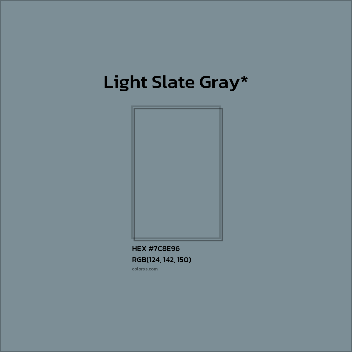#7C8E96 hex color. RGB, RYB, CMYK, HSL, HSV codes and color conversions. Matching color names, palettes, paints.
