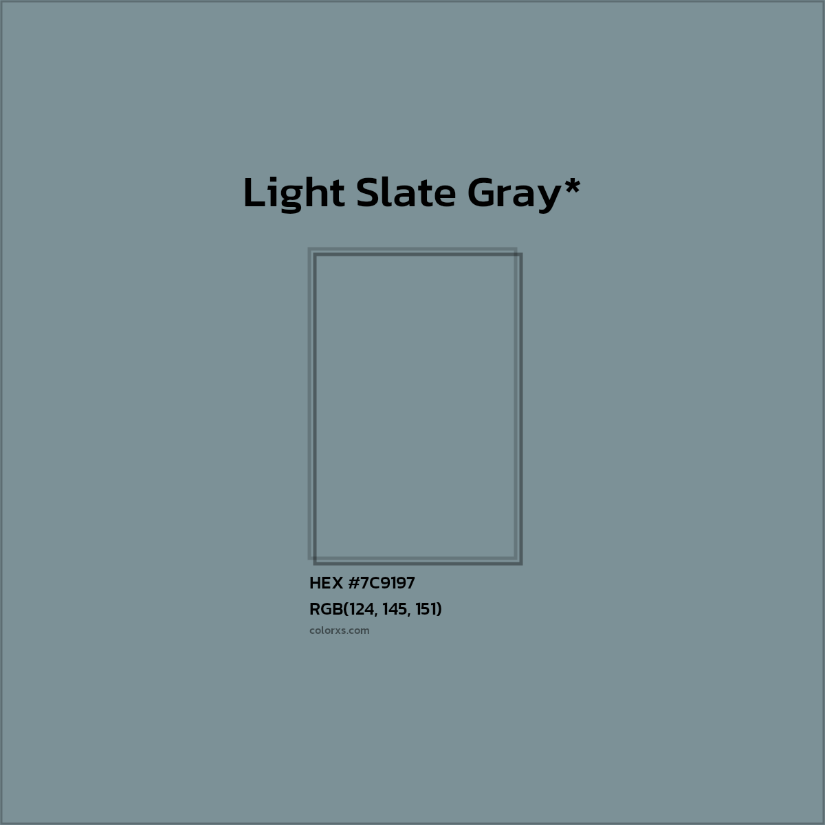 #7C9197 hex color. RGB, RYB, CMYK, HSL, HSV codes and color conversions. Matching color names, palettes, paints.