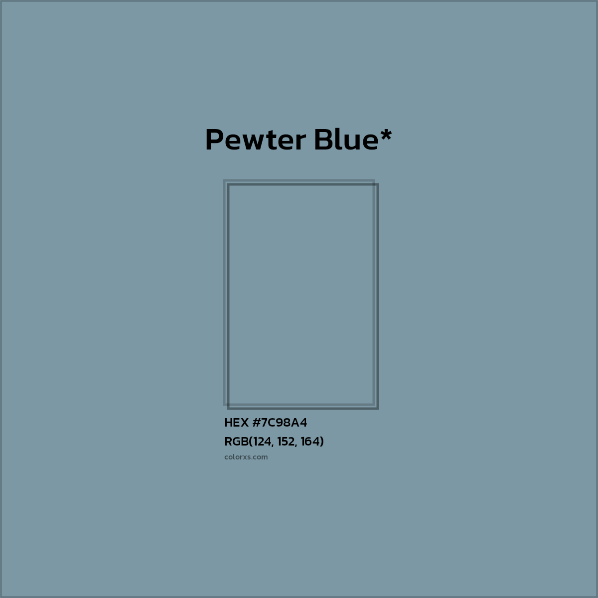 #7C98A4 hex color. RGB, RYB, CMYK, HSL, HSV codes and color conversions. Matching color names, palettes, paints.