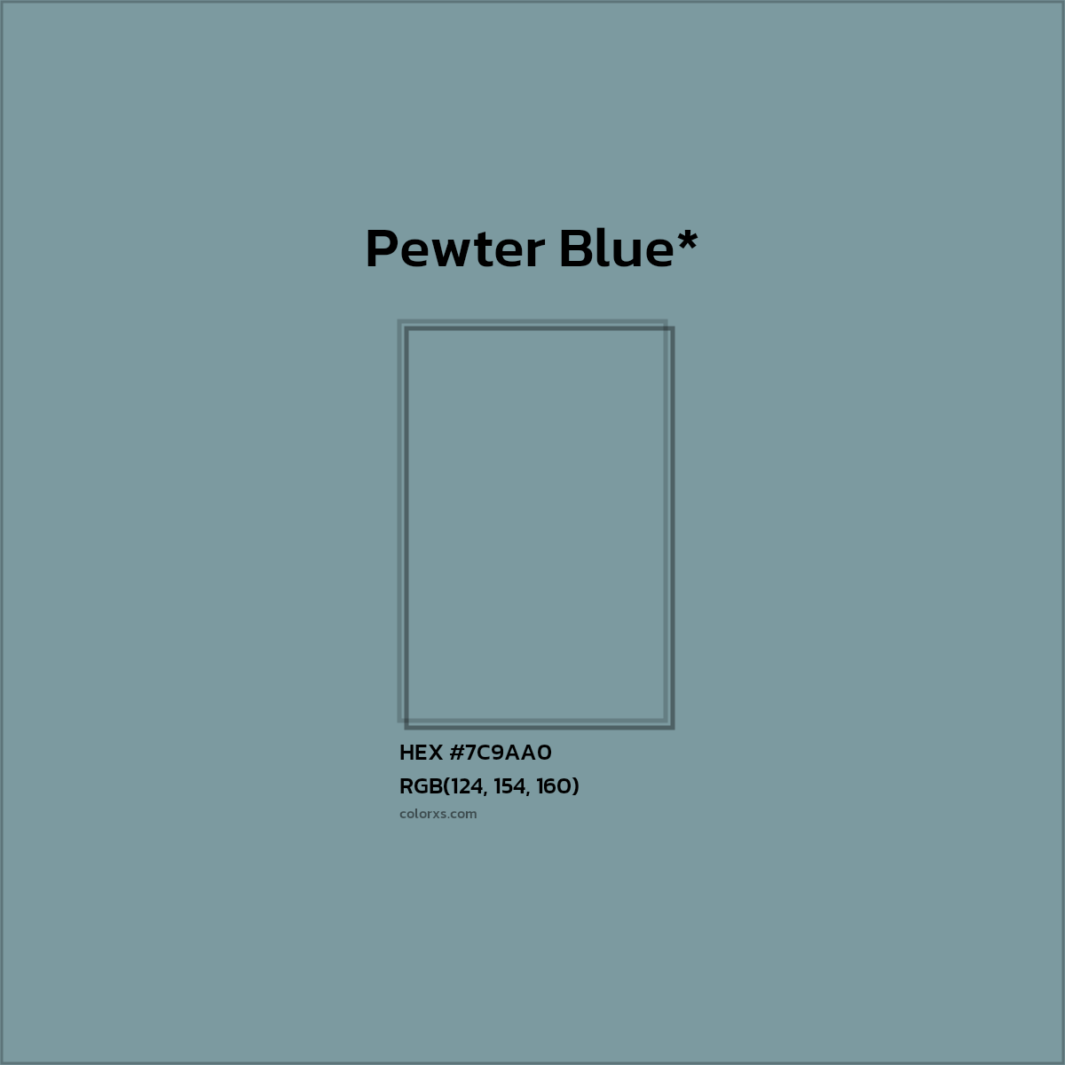 #7C9AA0 hex color. RGB, RYB, CMYK, HSL, HSV codes and color conversions. Matching color names, palettes, paints.