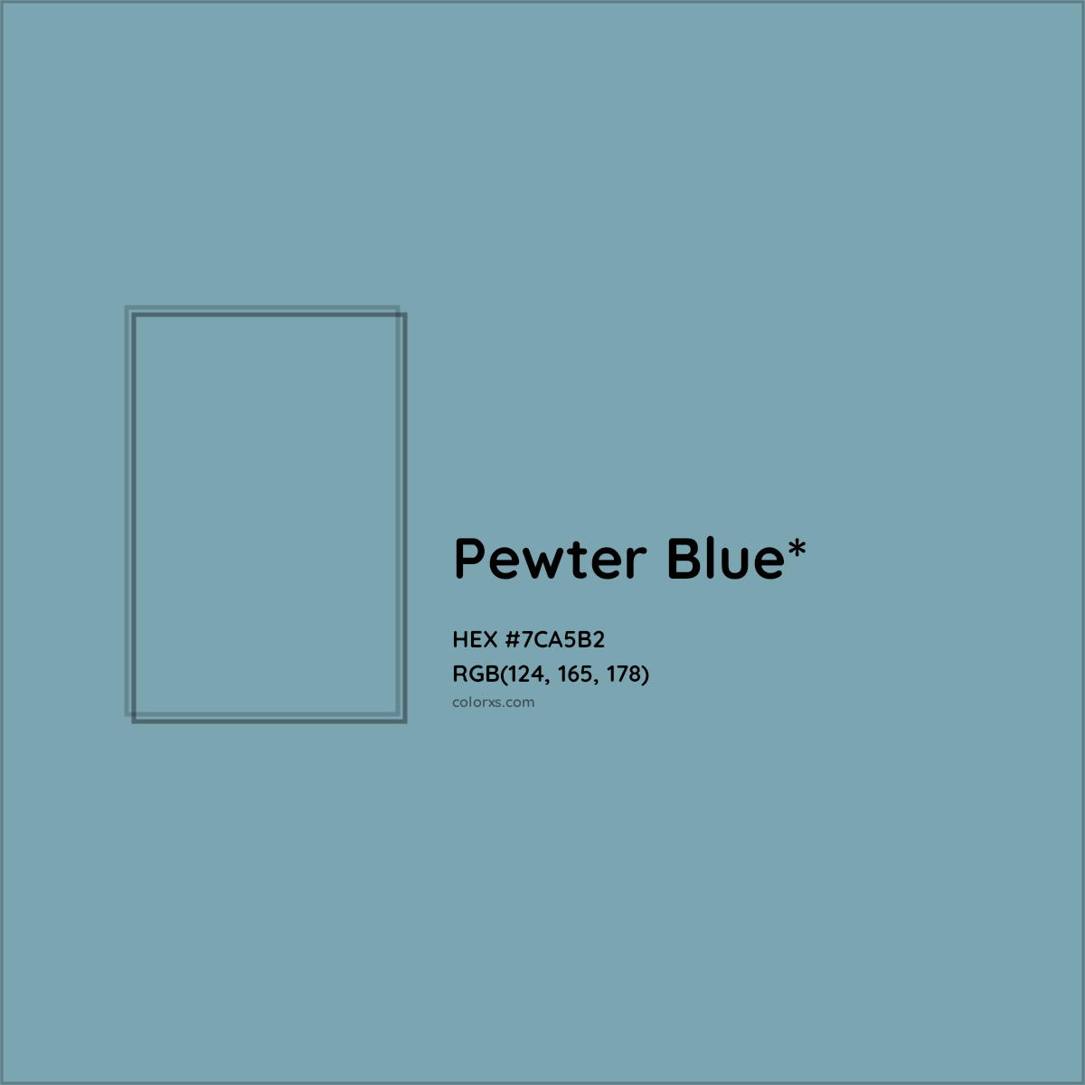 #7CA5B2 hex color. RGB, RYB, CMYK, HSL, HSV codes and color conversions. Matching color names, palettes, paints.