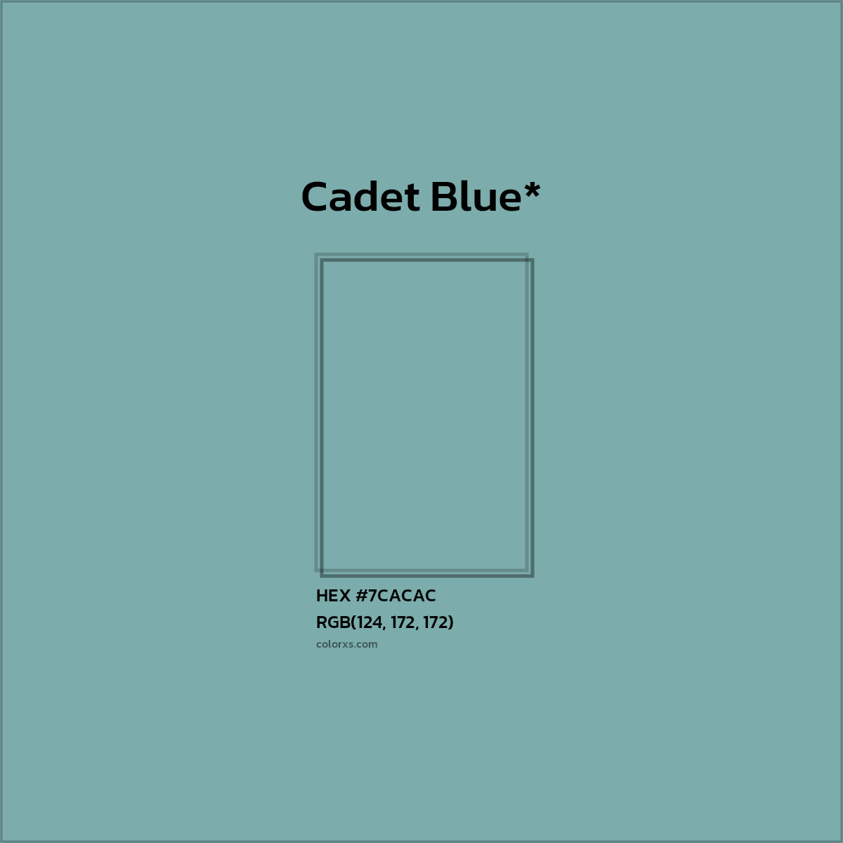#7CACAC hex color. RGB, RYB, CMYK, HSL, HSV codes and color conversions. Matching color names, palettes, paints.