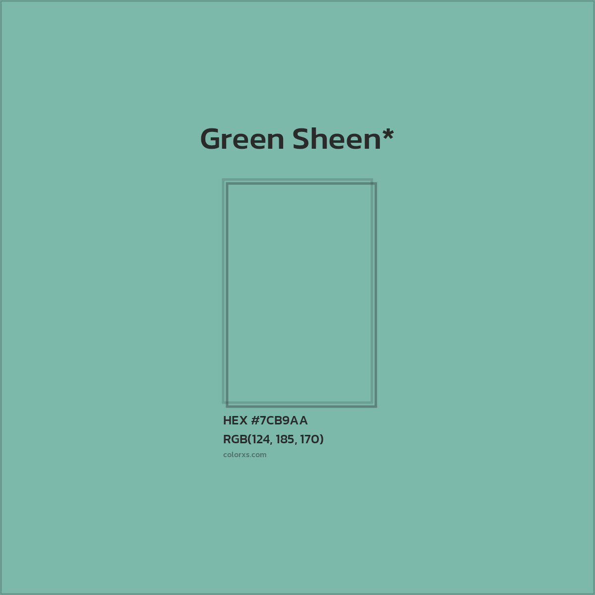 #7CB9AA hex color. RGB, RYB, CMYK, HSL, HSV codes and color conversions. Matching color names, palettes, paints.