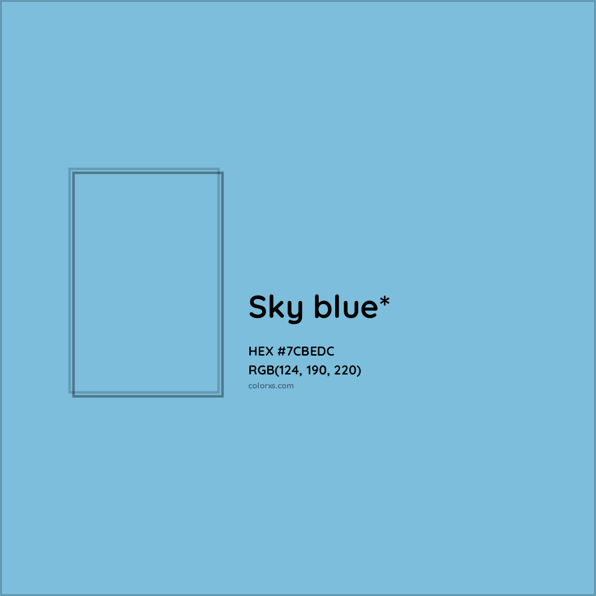#7CBEDC hex color. RGB, RYB, CMYK, HSL, HSV codes and color conversions. Matching color names, palettes, paints.