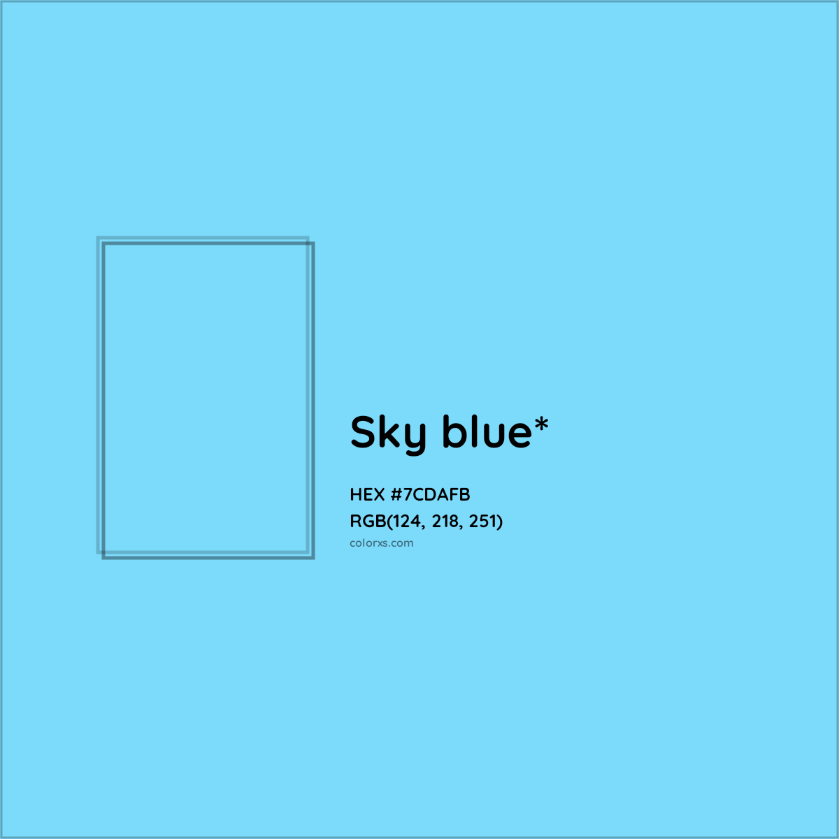 #7CDAFB hex color. RGB, RYB, CMYK, HSL, HSV codes and color conversions. Matching color names, palettes, paints.
