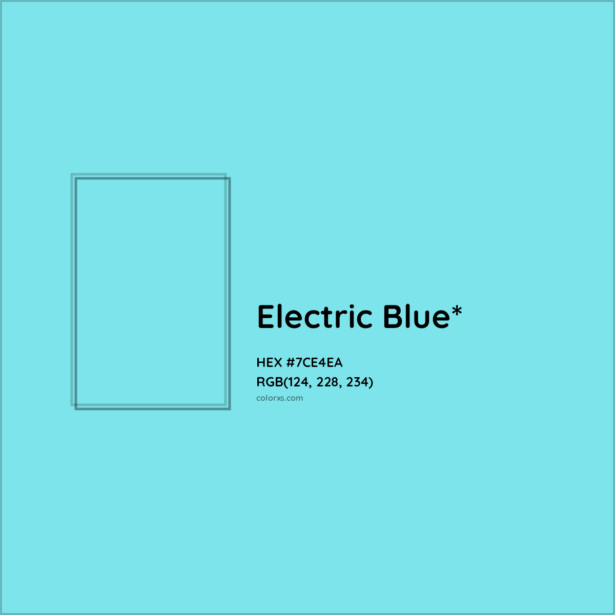 #7CE4EA hex color. RGB, RYB, CMYK, HSL, HSV codes and color conversions. Matching color names, palettes, paints.