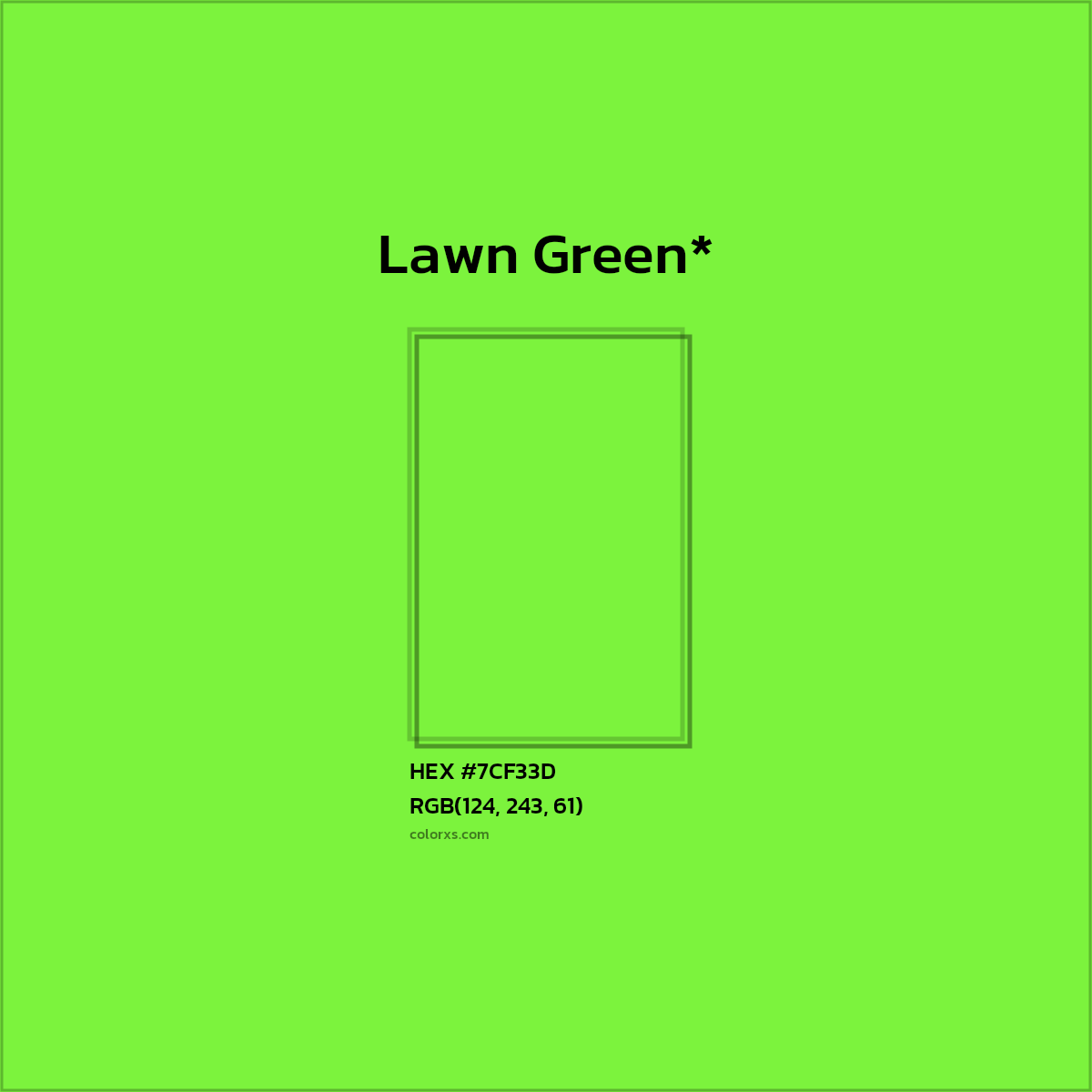 #7CF33D hex color. RGB, RYB, CMYK, HSL, HSV codes and color conversions. Matching color names, palettes, paints.