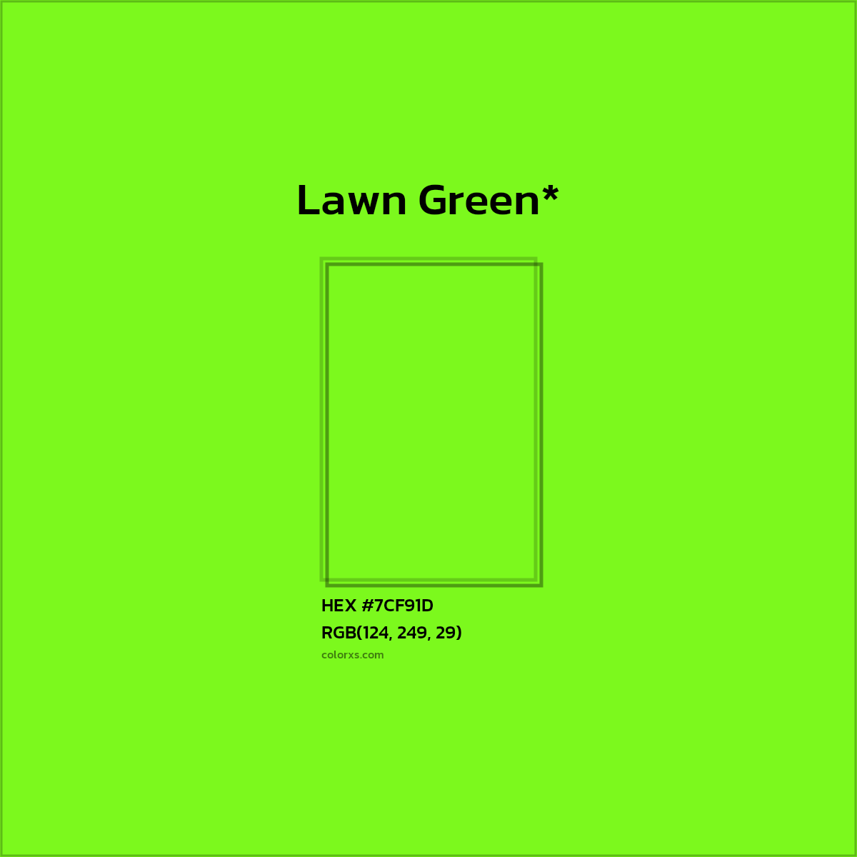 #7CF91D hex color. RGB, RYB, CMYK, HSL, HSV codes and color conversions. Matching color names, palettes, paints.