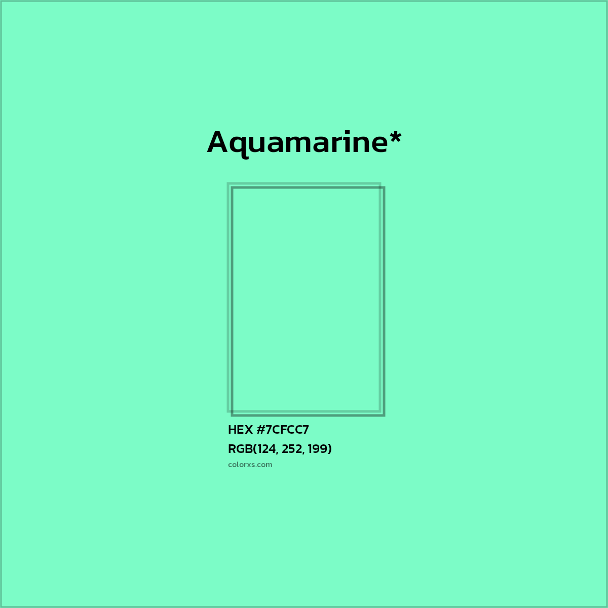 #7CFCC7 hex color. RGB, RYB, CMYK, HSL, HSV codes and color conversions. Matching color names, palettes, paints.