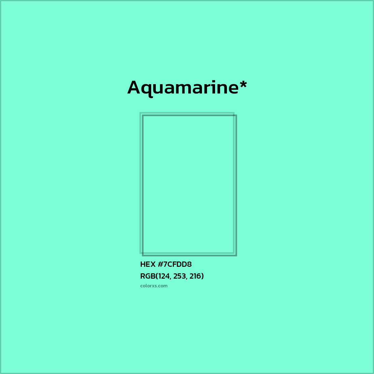 #7CFDD8 hex color. RGB, RYB, CMYK, HSL, HSV codes and color conversions. Matching color names, palettes, paints.