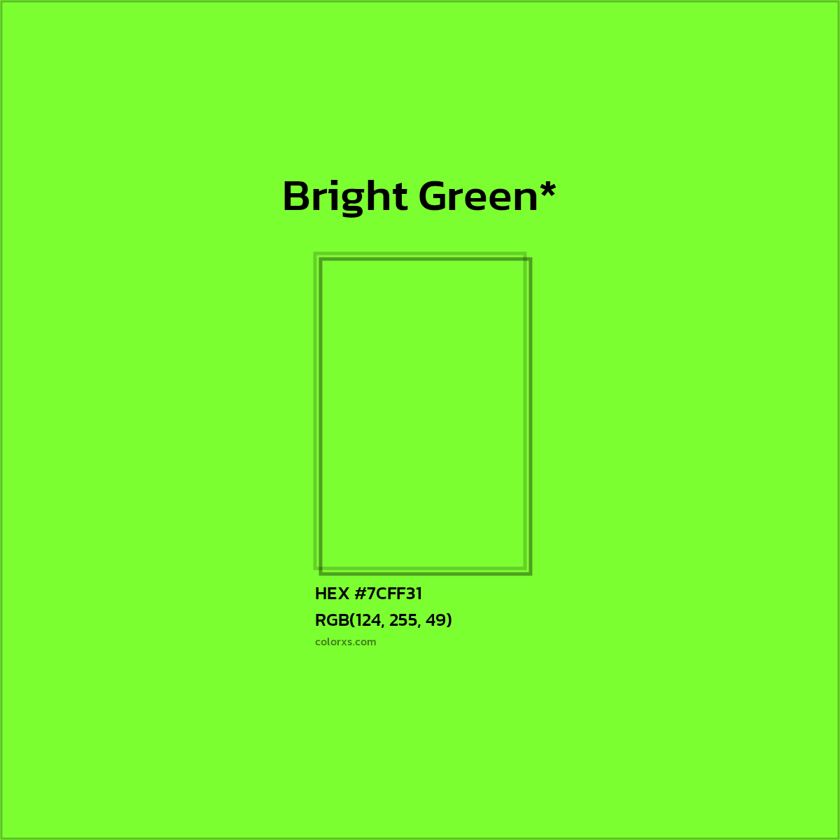 #7CFF31 hex color. RGB, RYB, CMYK, HSL, HSV codes and color conversions. Matching color names, palettes, paints.