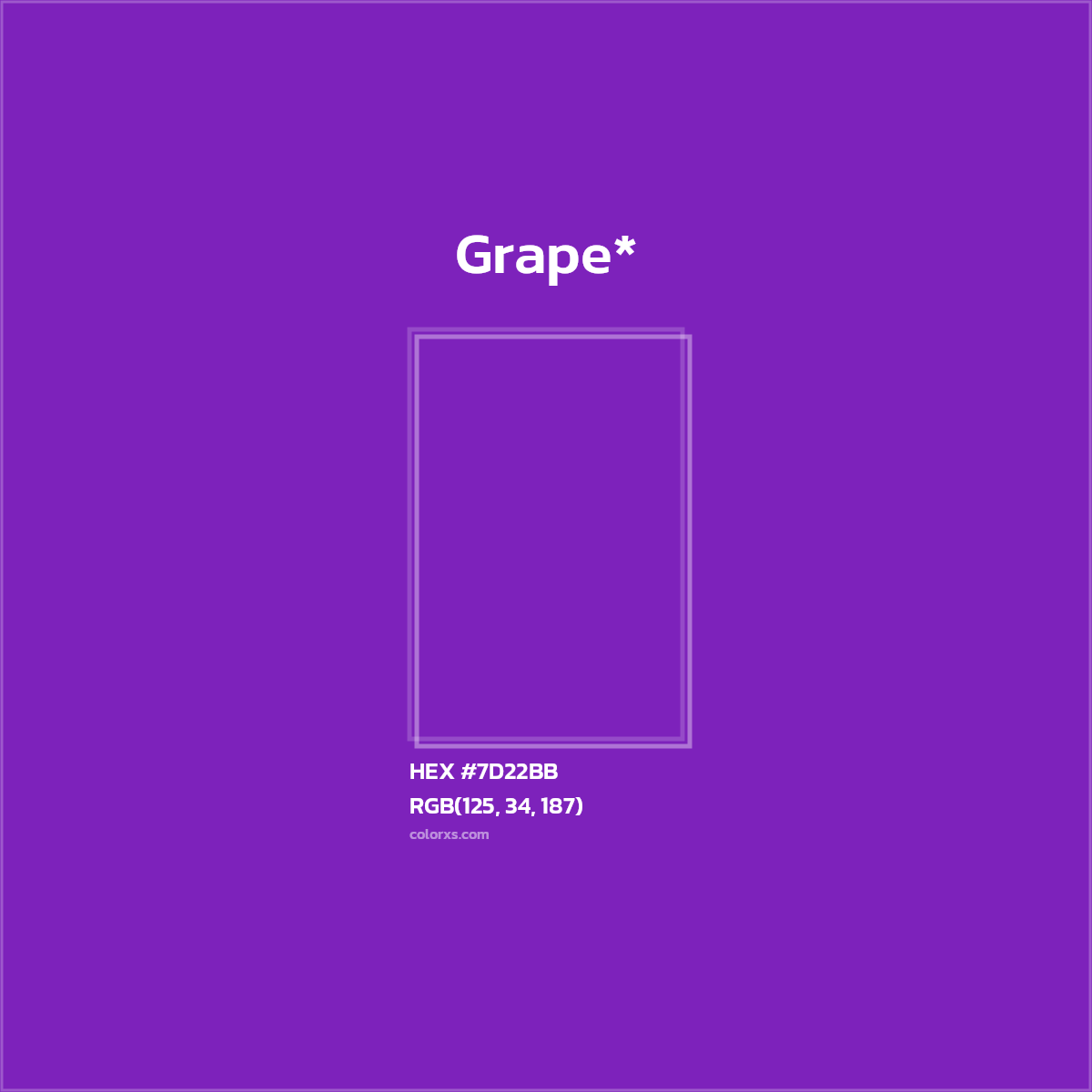 #7D22BB hex color. RGB, RYB, CMYK, HSL, HSV codes and color conversions. Matching color names, palettes, paints.