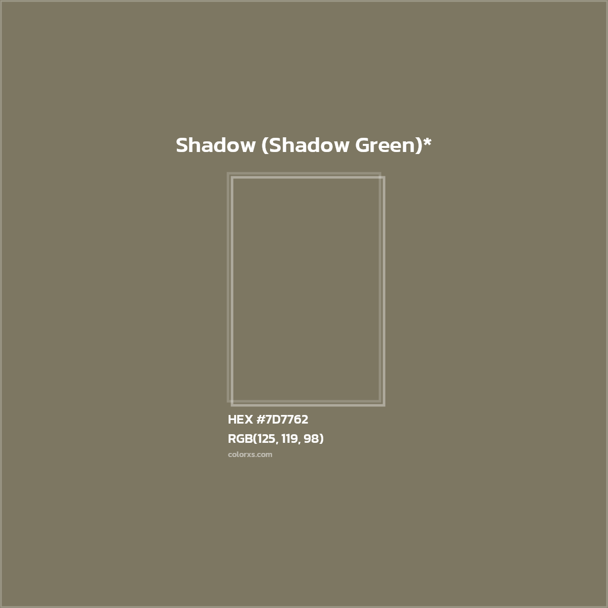 #7D7762 hex color. RGB, RYB, CMYK, HSL, HSV codes and color conversions. Matching color names, palettes, paints.