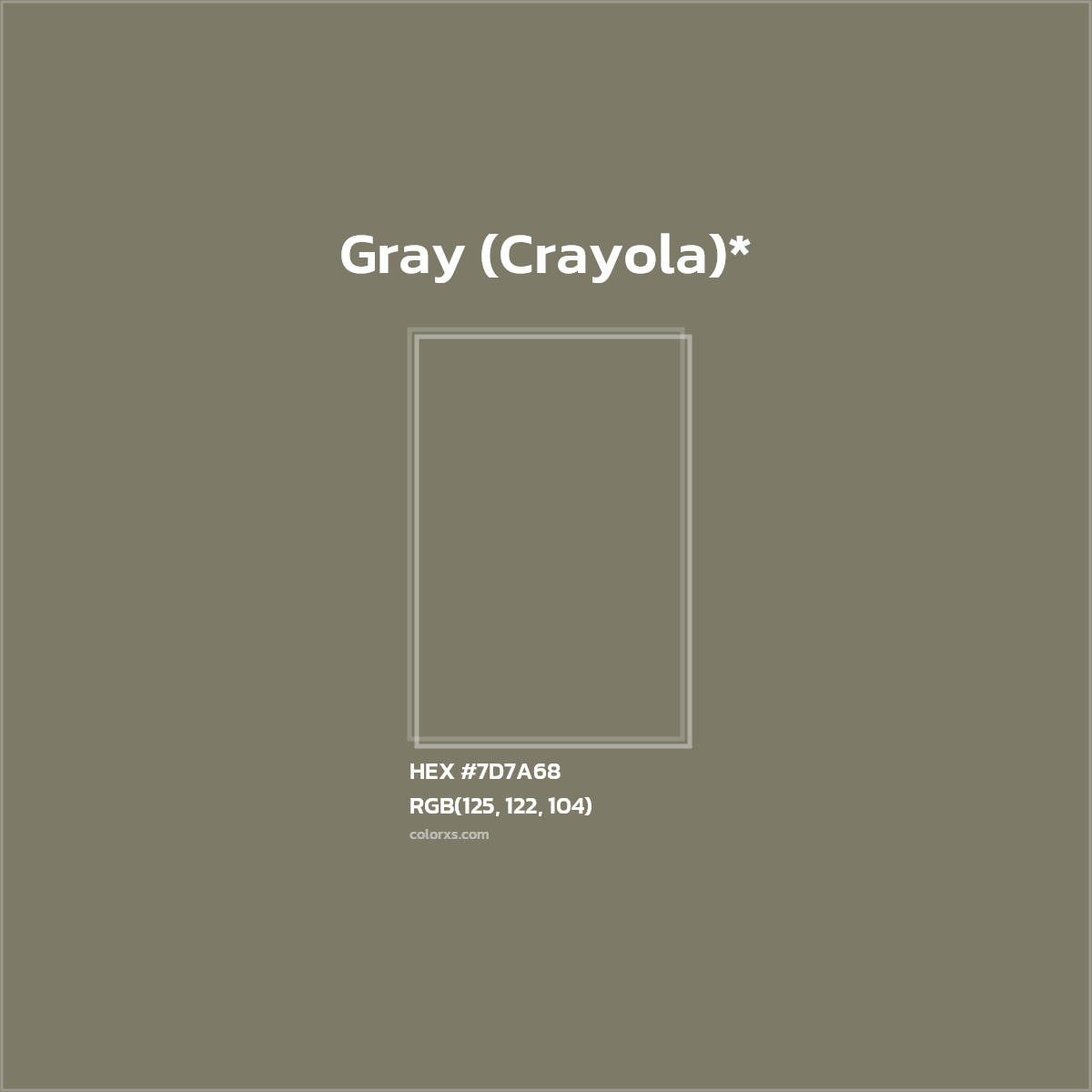 #7D7A68 hex color. RGB, RYB, CMYK, HSL, HSV codes and color conversions. Matching color names, palettes, paints.