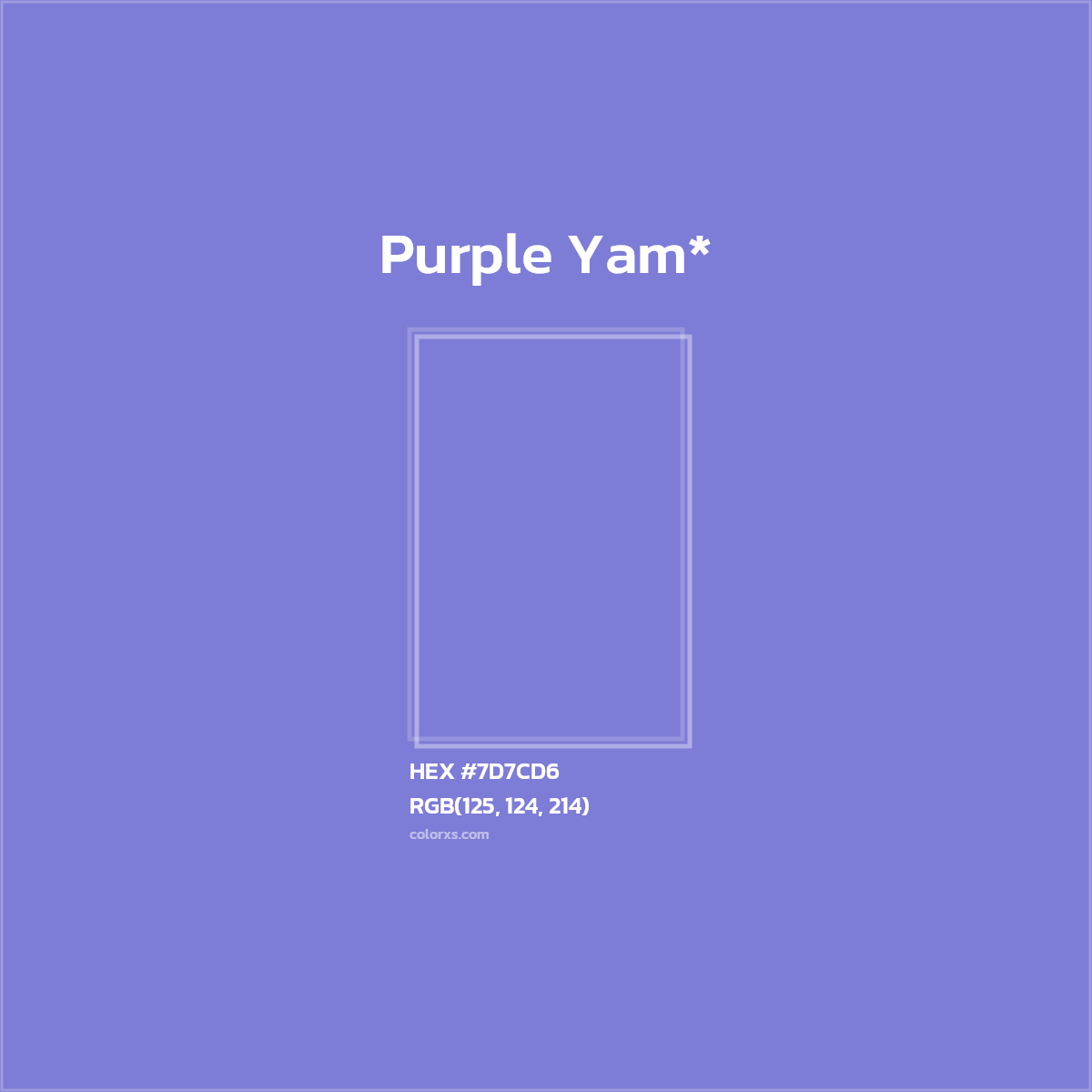 #7D7CD6 hex color. RGB, RYB, CMYK, HSL, HSV codes and color conversions. Matching color names, palettes, paints.