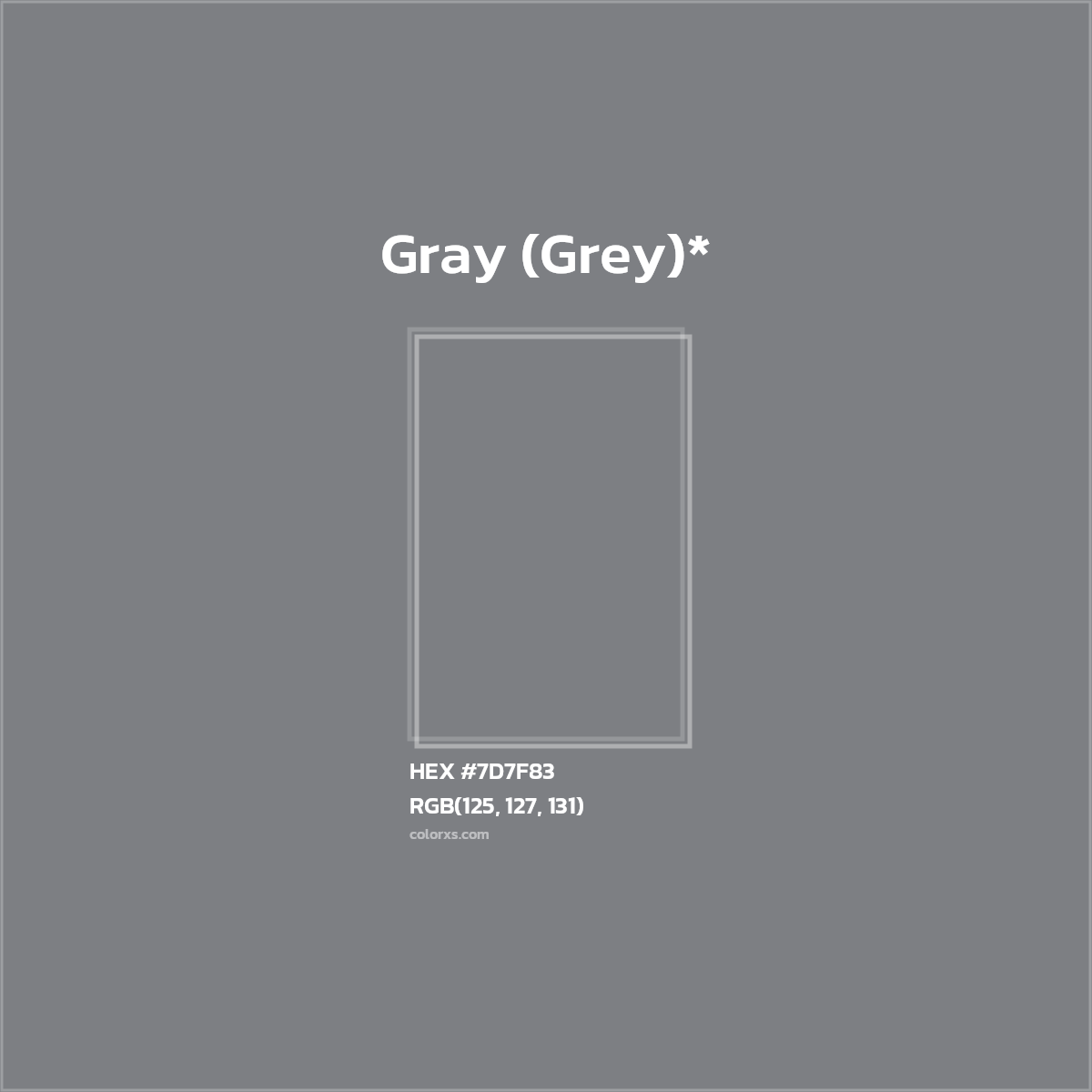 #7D7F83 hex color. RGB, RYB, CMYK, HSL, HSV codes and color conversions. Matching color names, palettes, paints.