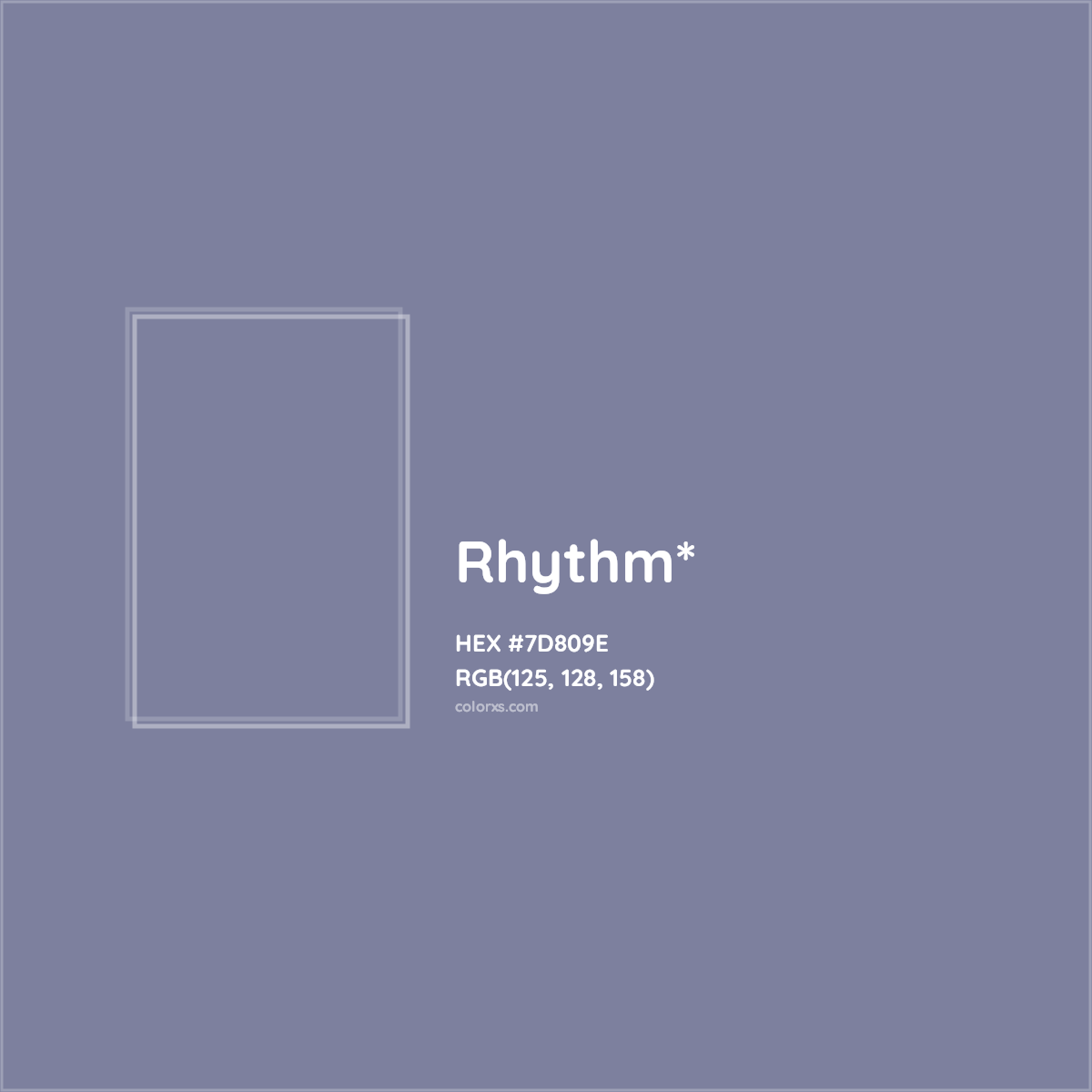#7D809E hex color. RGB, RYB, CMYK, HSL, HSV codes and color conversions. Matching color names, palettes, paints.