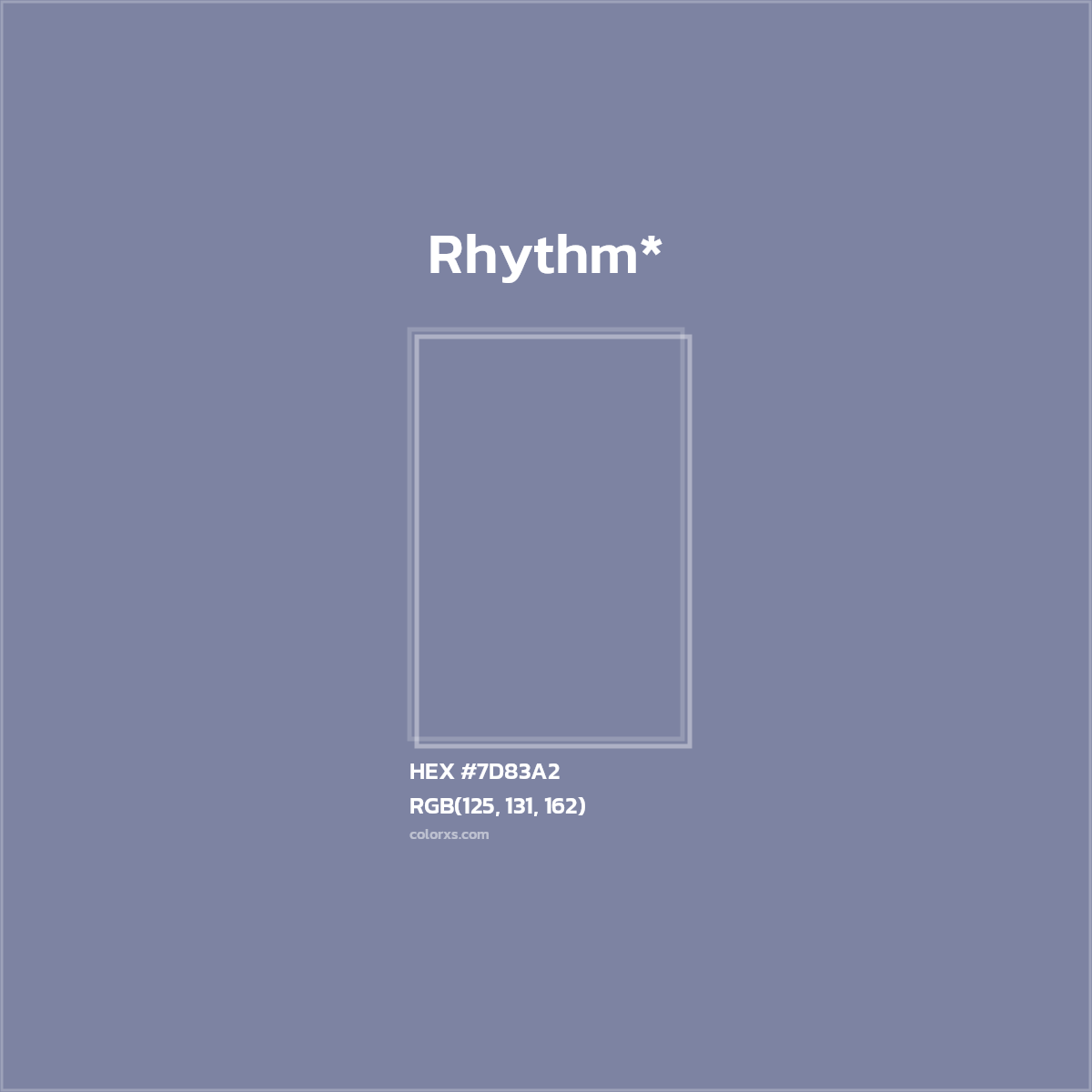 #7D83A2 hex color. RGB, RYB, CMYK, HSL, HSV codes and color conversions. Matching color names, palettes, paints.
