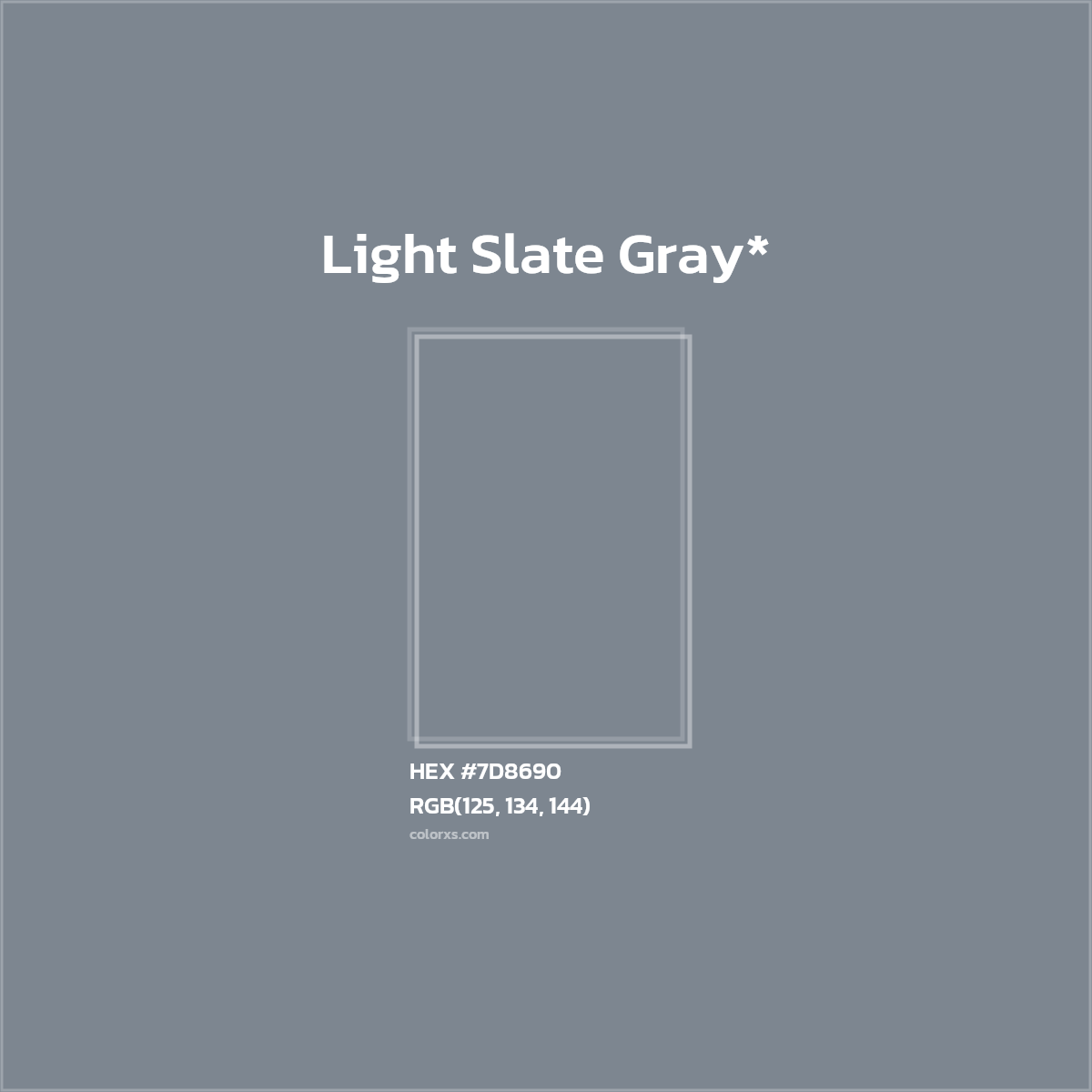#7D8690 hex color. RGB, RYB, CMYK, HSL, HSV codes and color conversions. Matching color names, palettes, paints.