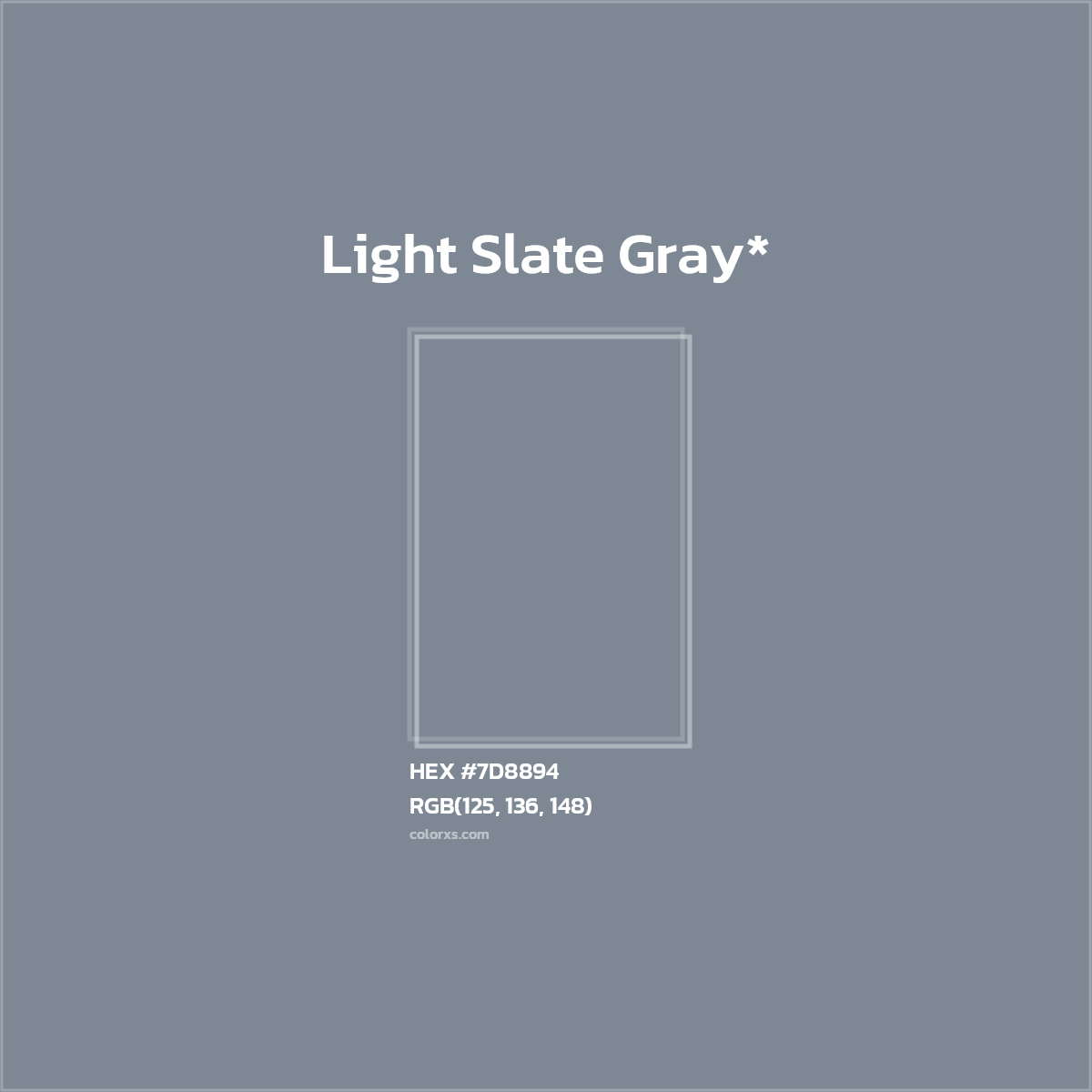 #7D8894 hex color. RGB, RYB, CMYK, HSL, HSV codes and color conversions. Matching color names, palettes, paints.