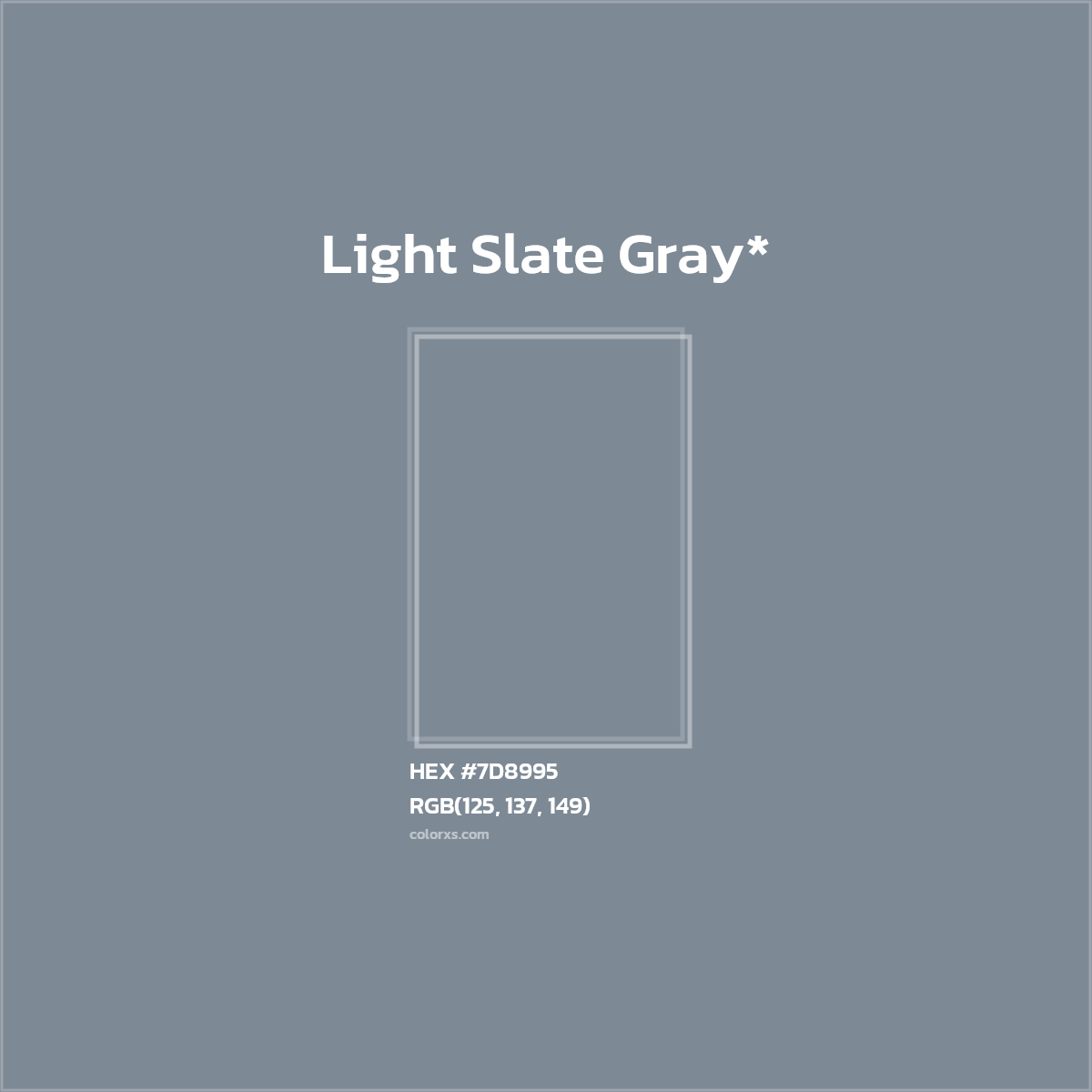 #7D8995 hex color. RGB, RYB, CMYK, HSL, HSV codes and color conversions. Matching color names, palettes, paints.